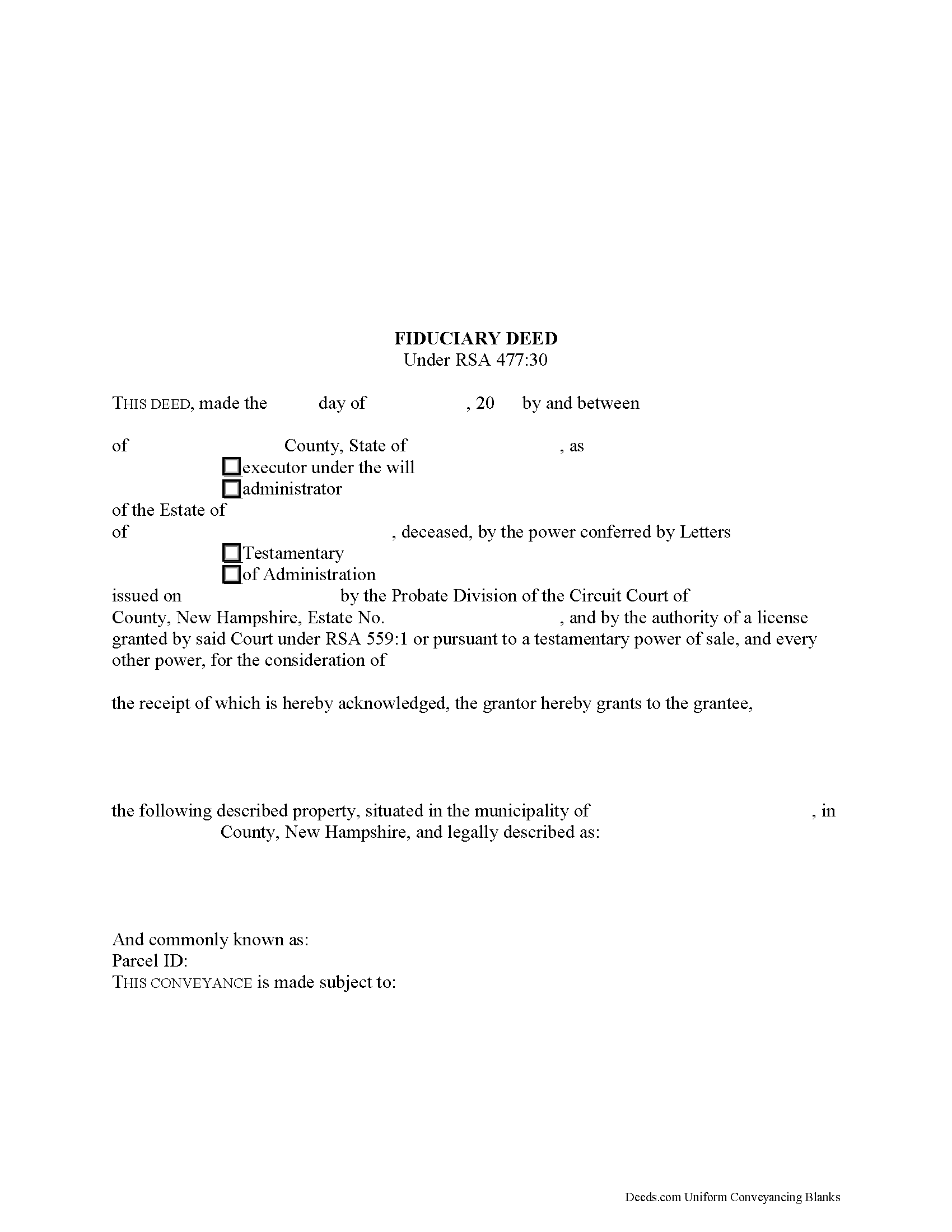 Coos County Fiduciary Deed Form