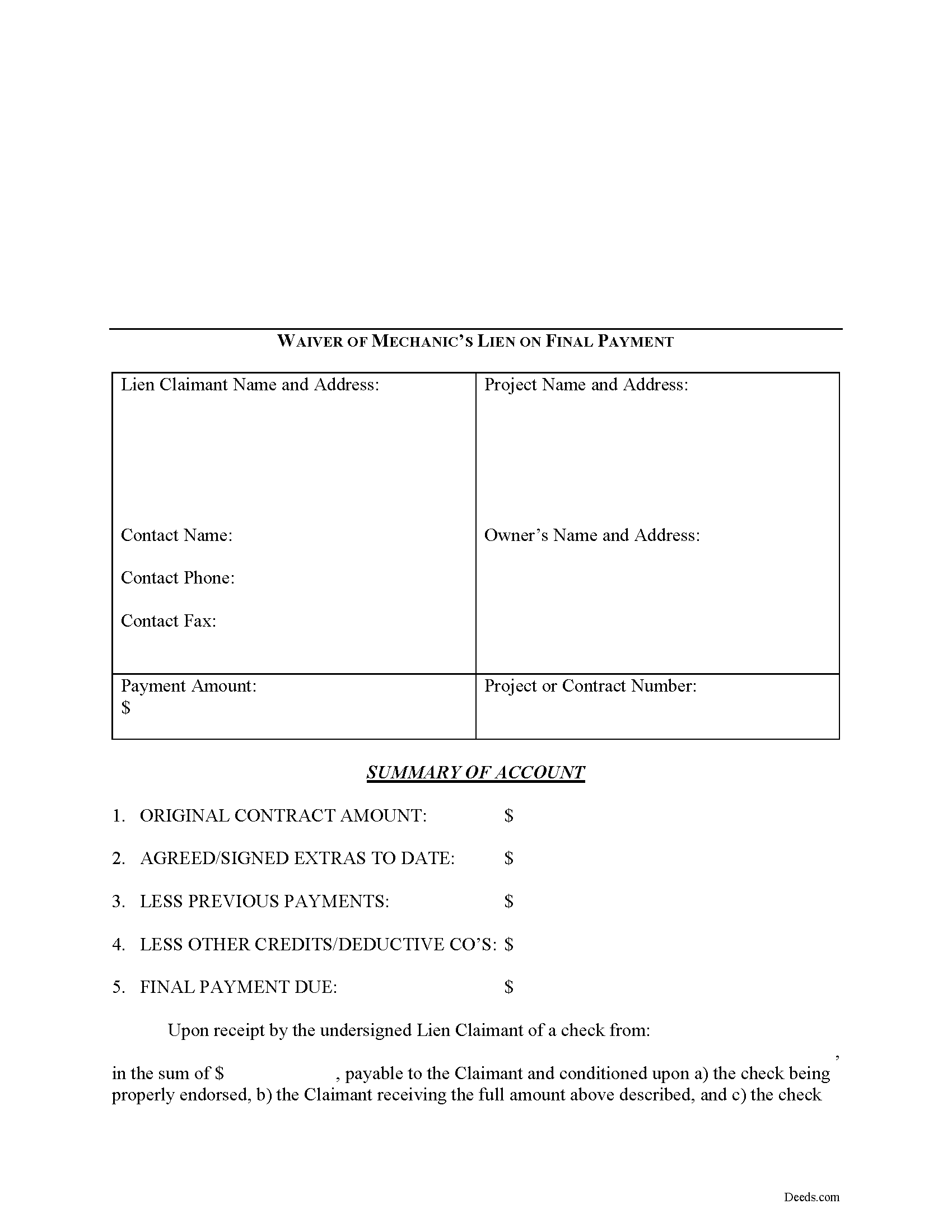 Merrimack County Final Lien Waiver Form