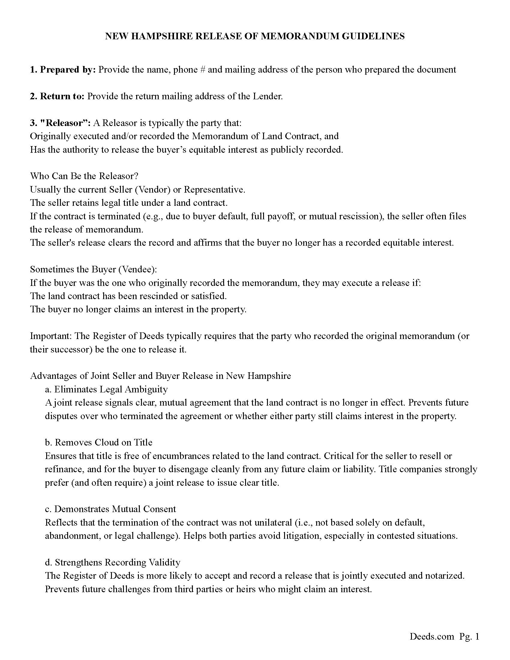 Rockingham County Full Release of Memorandum and Notice of Agreement Guide