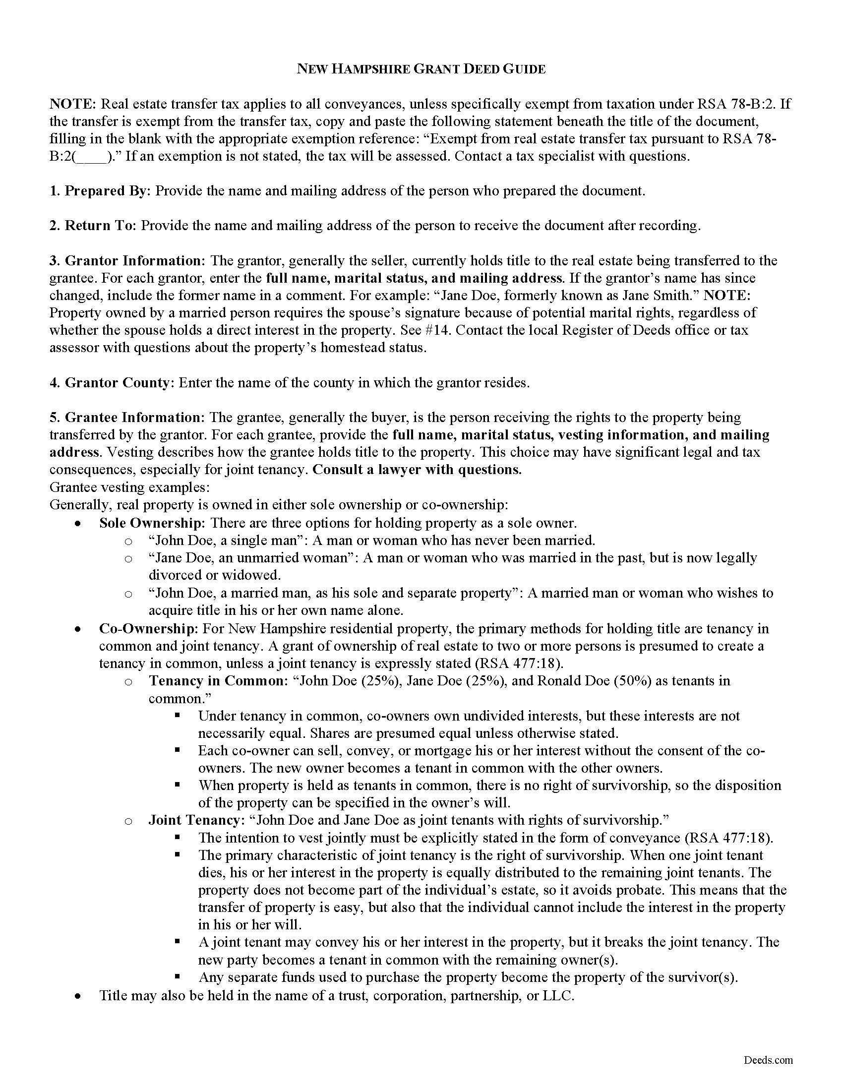 Merrimack County Grant Deed Guide