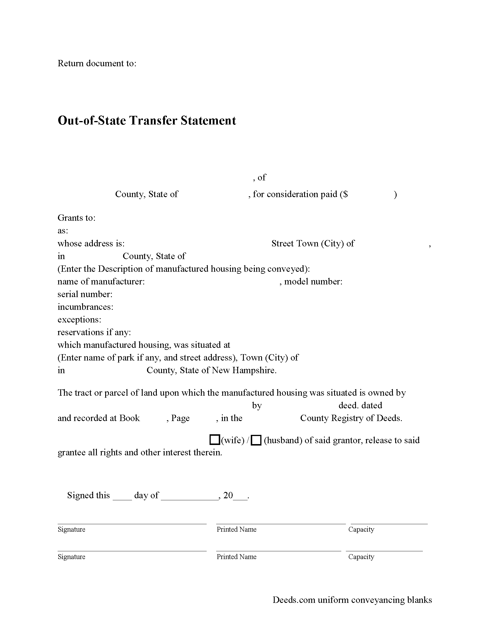 Out of State Transfer Form