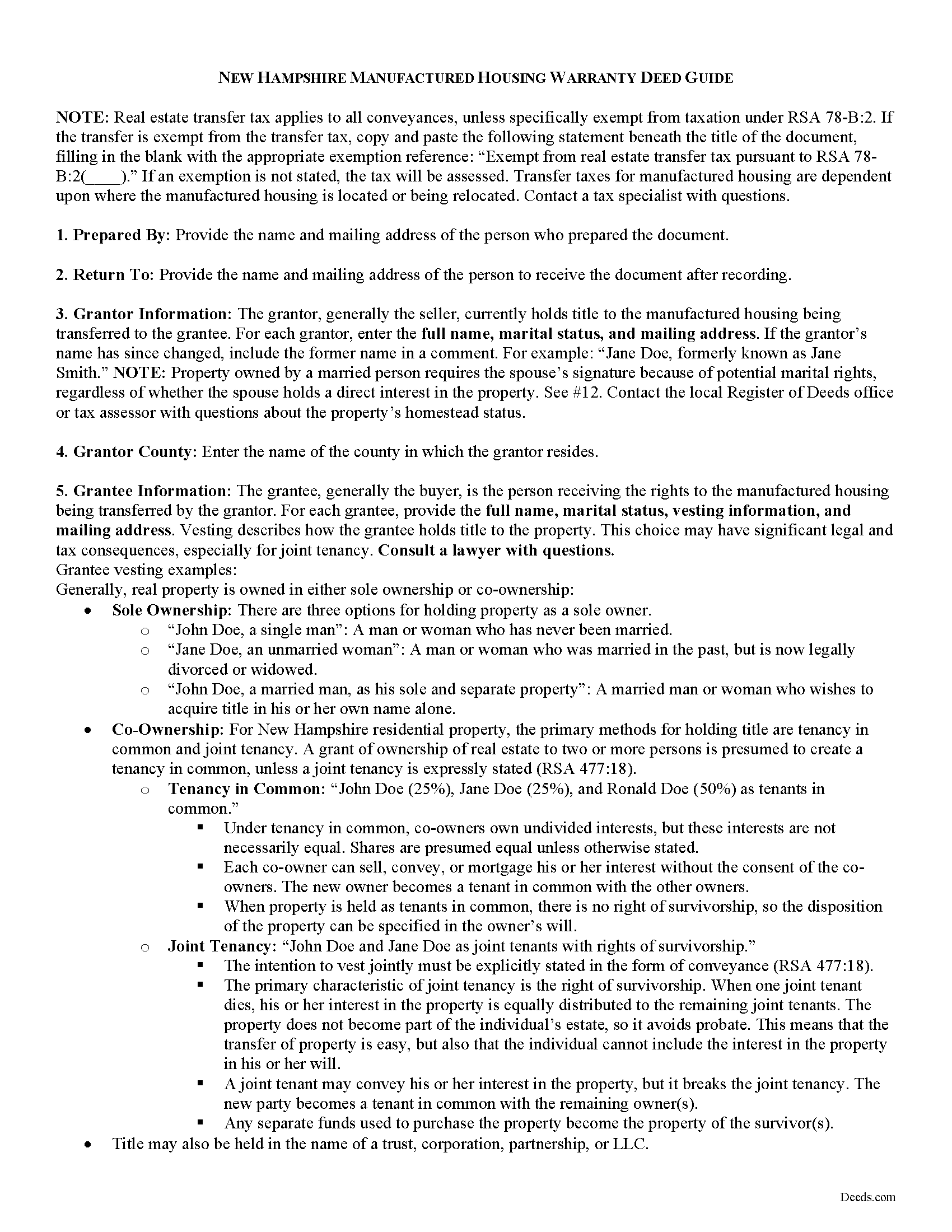 Merrimack County Manufactured Housing Warranty Deed Guide
