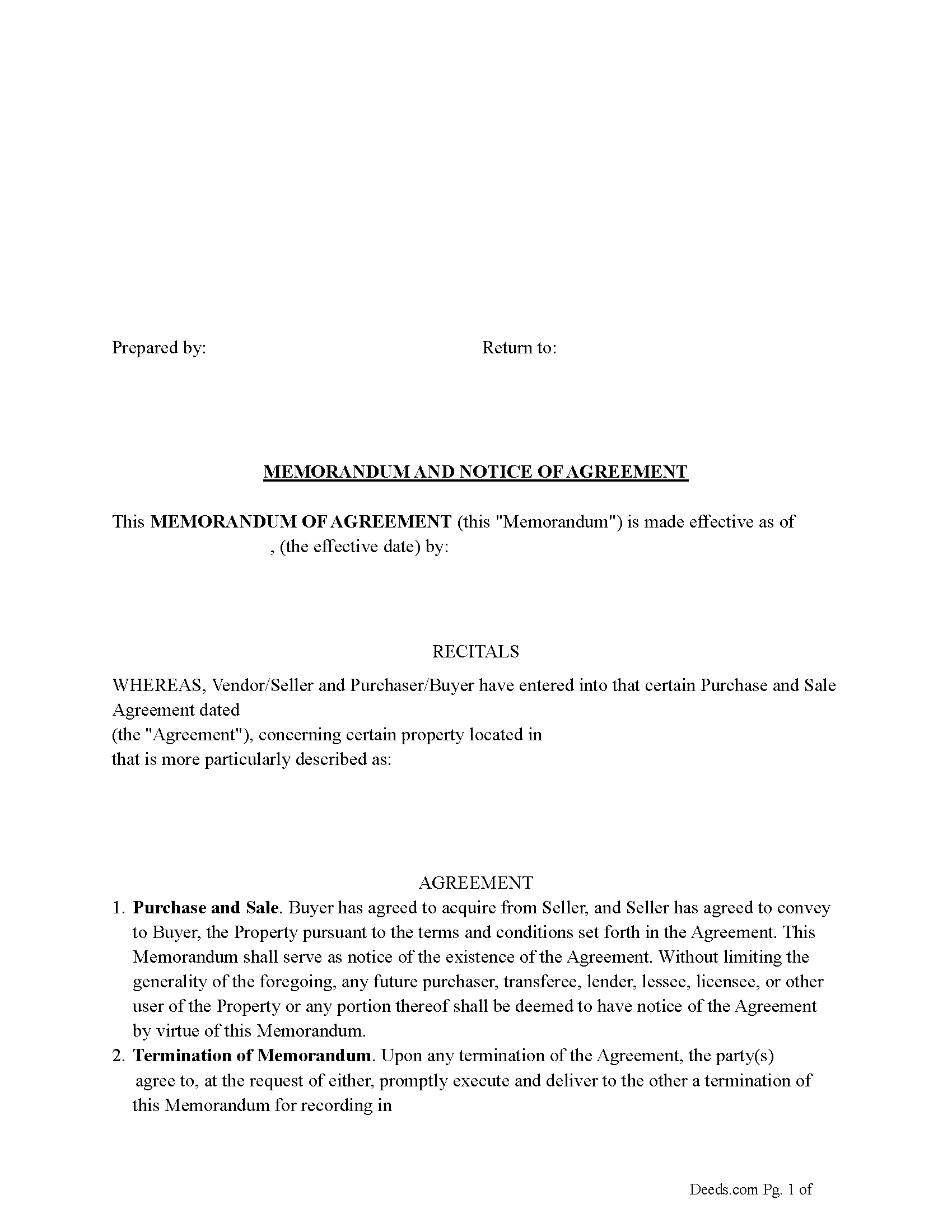 Merrimack County Memorandum and Notice of Agreement Form