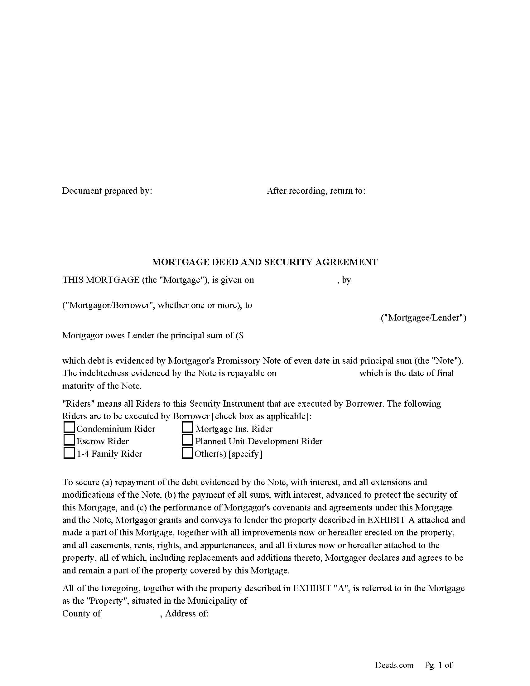 New Hampshire Mortgage Deed and Security Agreement Image