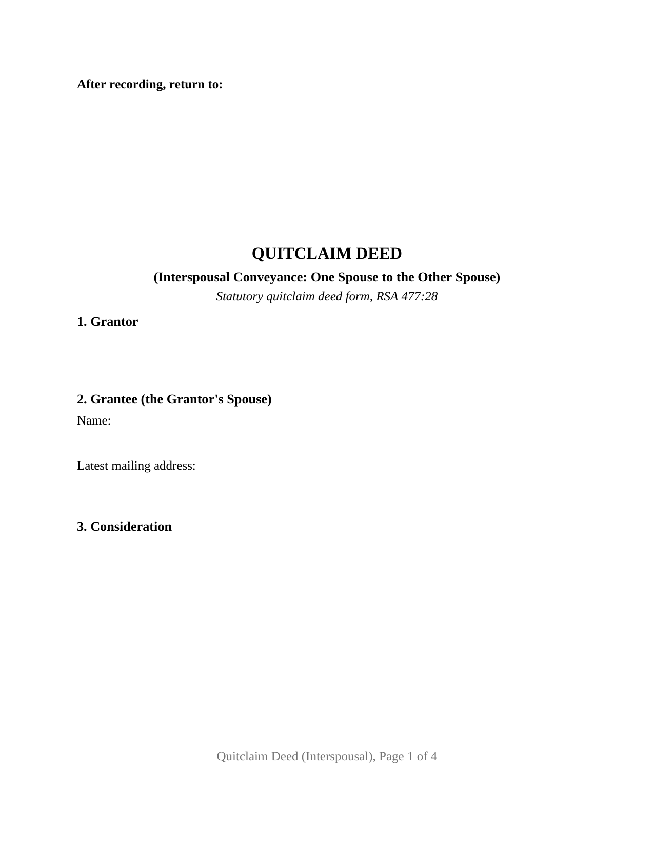 New Hampshire Quitclaim Deed (Interspousal)