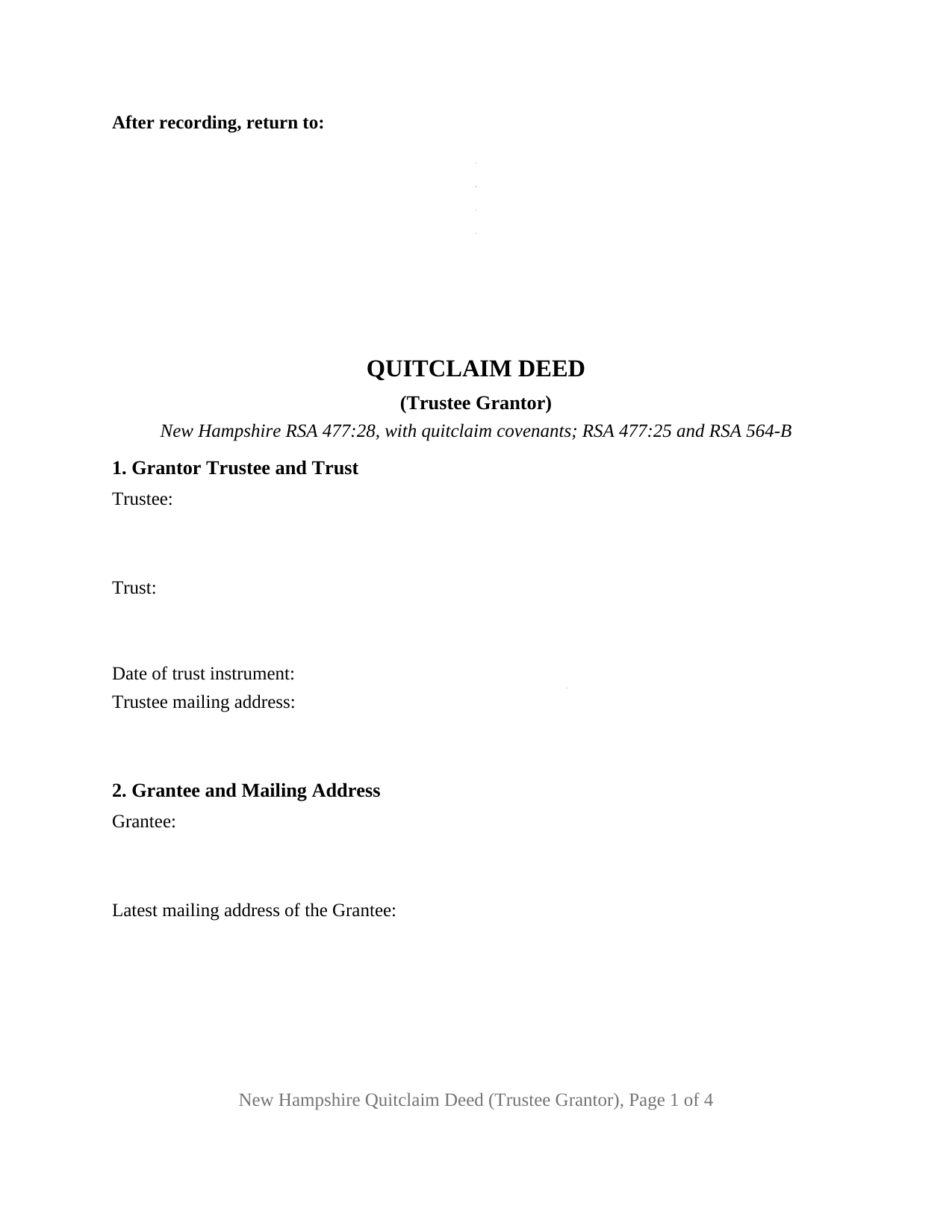 New Hampshire Quitclaim Deed (Trustee Grantor)