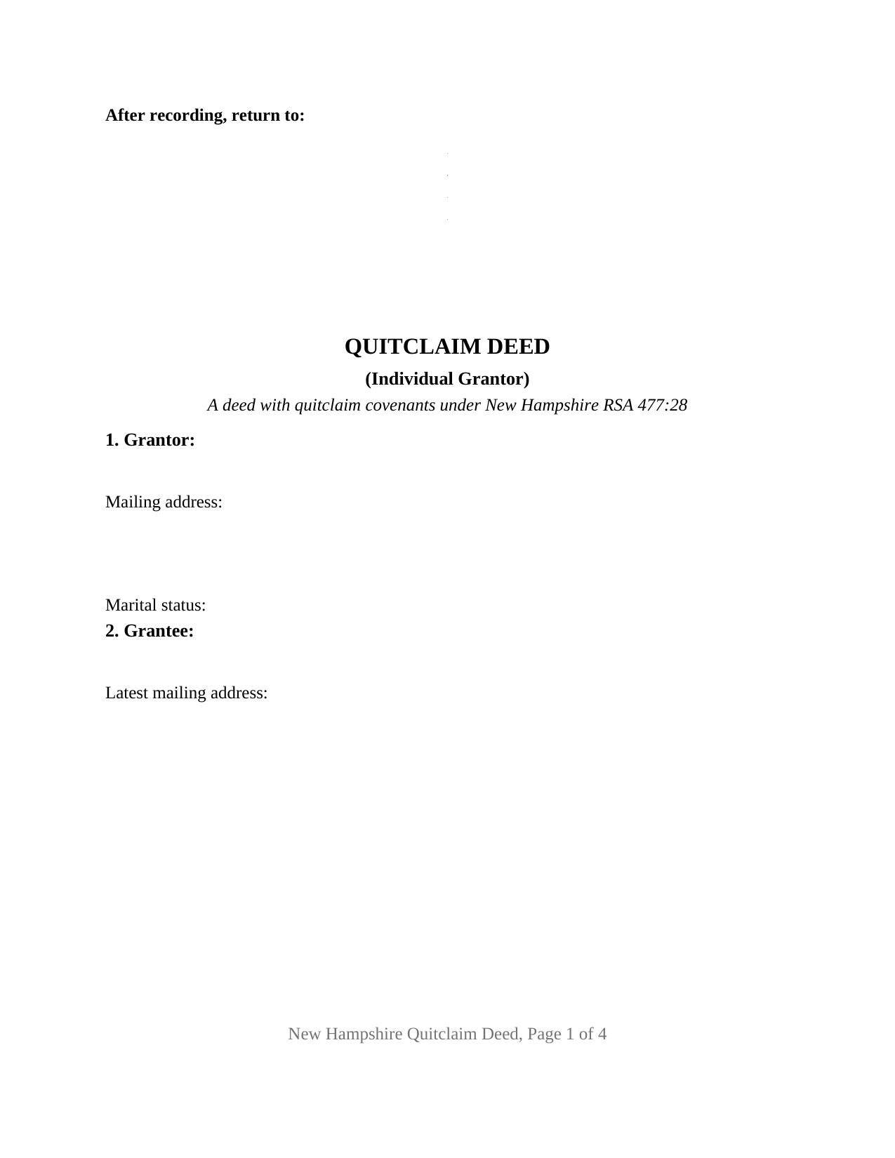 New Hampshire Quitclaim Deed (Individual Grantor)