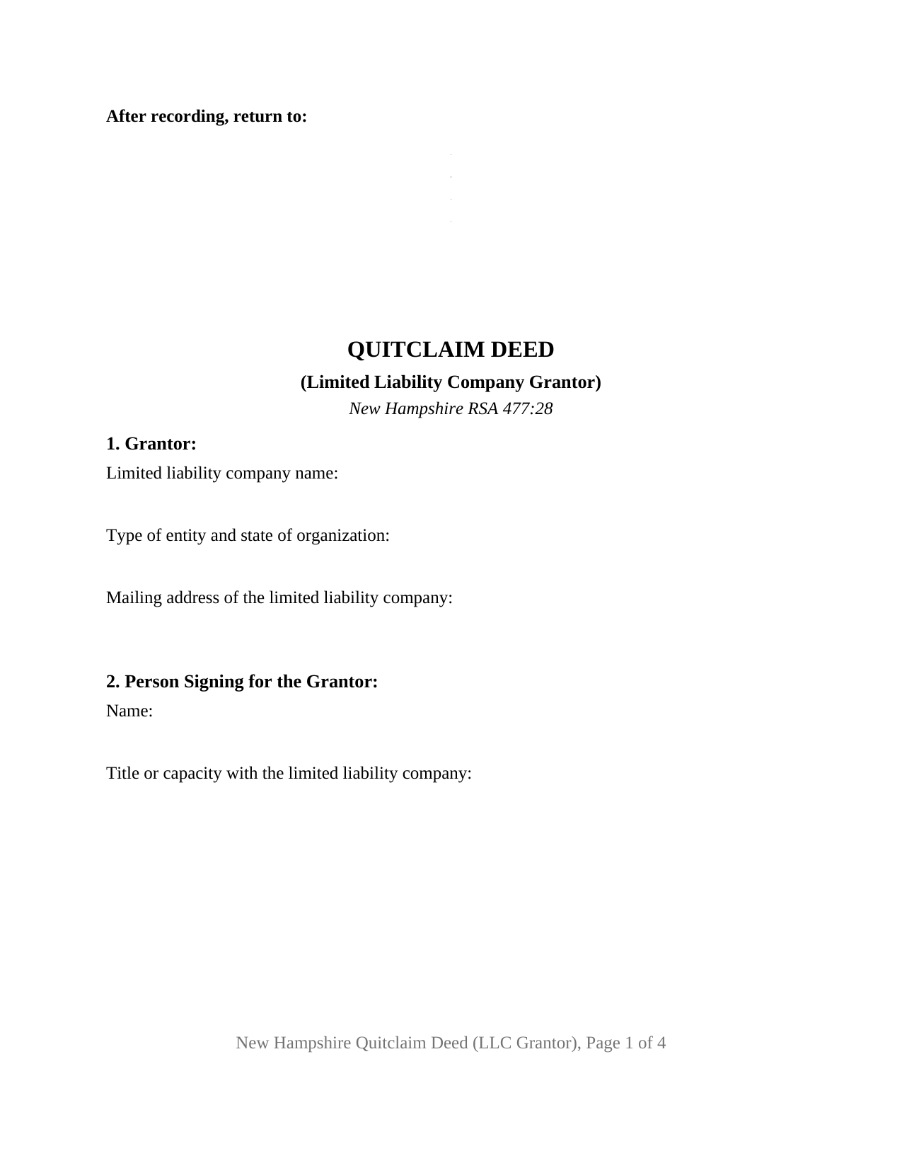 New Hampshire Quitclaim Deed (LLC Grantor)