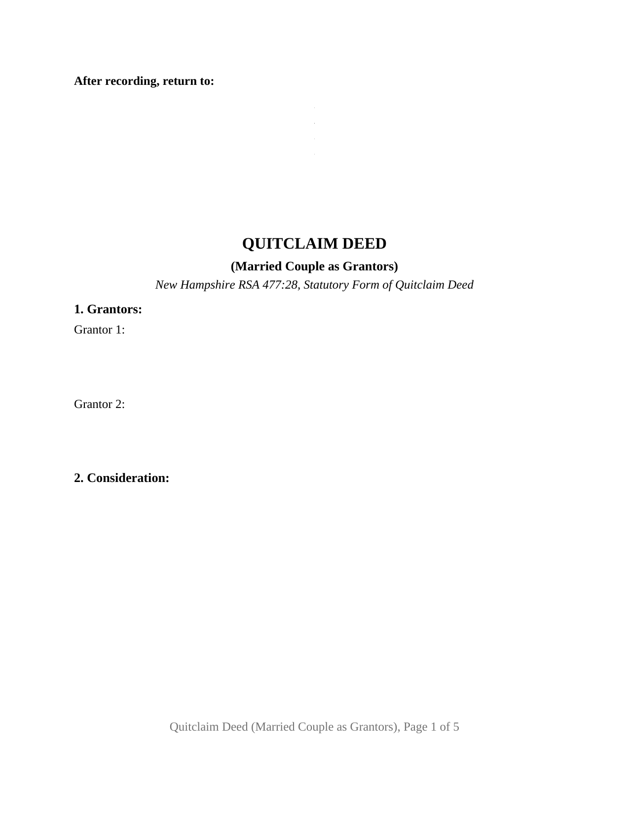 New Hampshire Quitclaim Deed (Married Couple as Grantors)