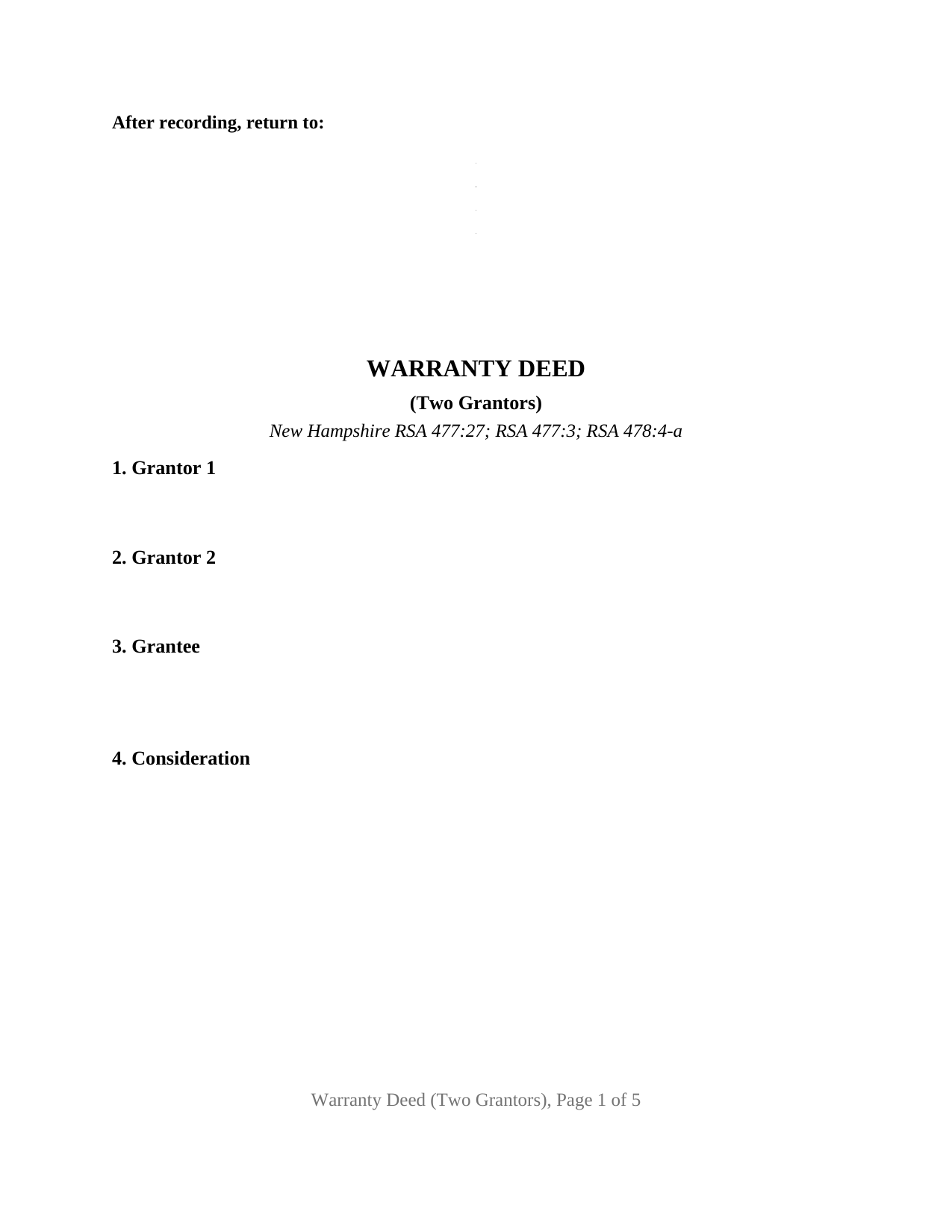New Hampshire Warranty Deed (Two Grantors)