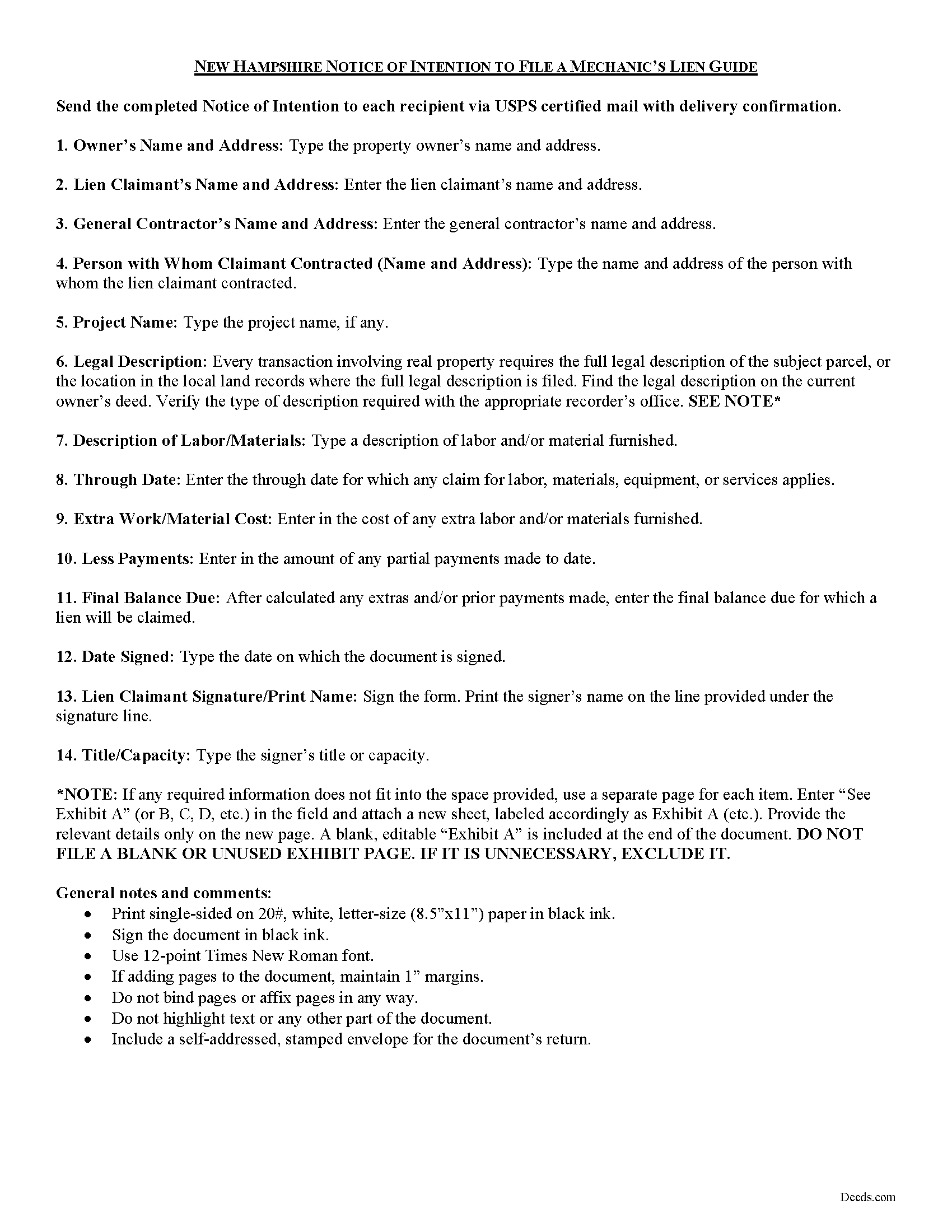 Merrimack County Notice of Intention Guide