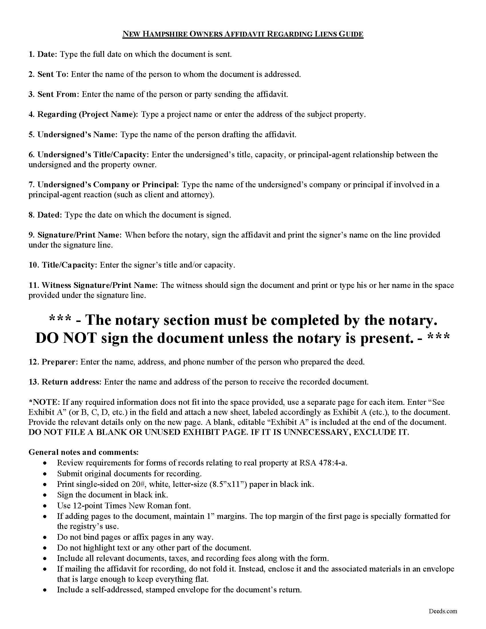Merrimack County Owners Affidavit Guide