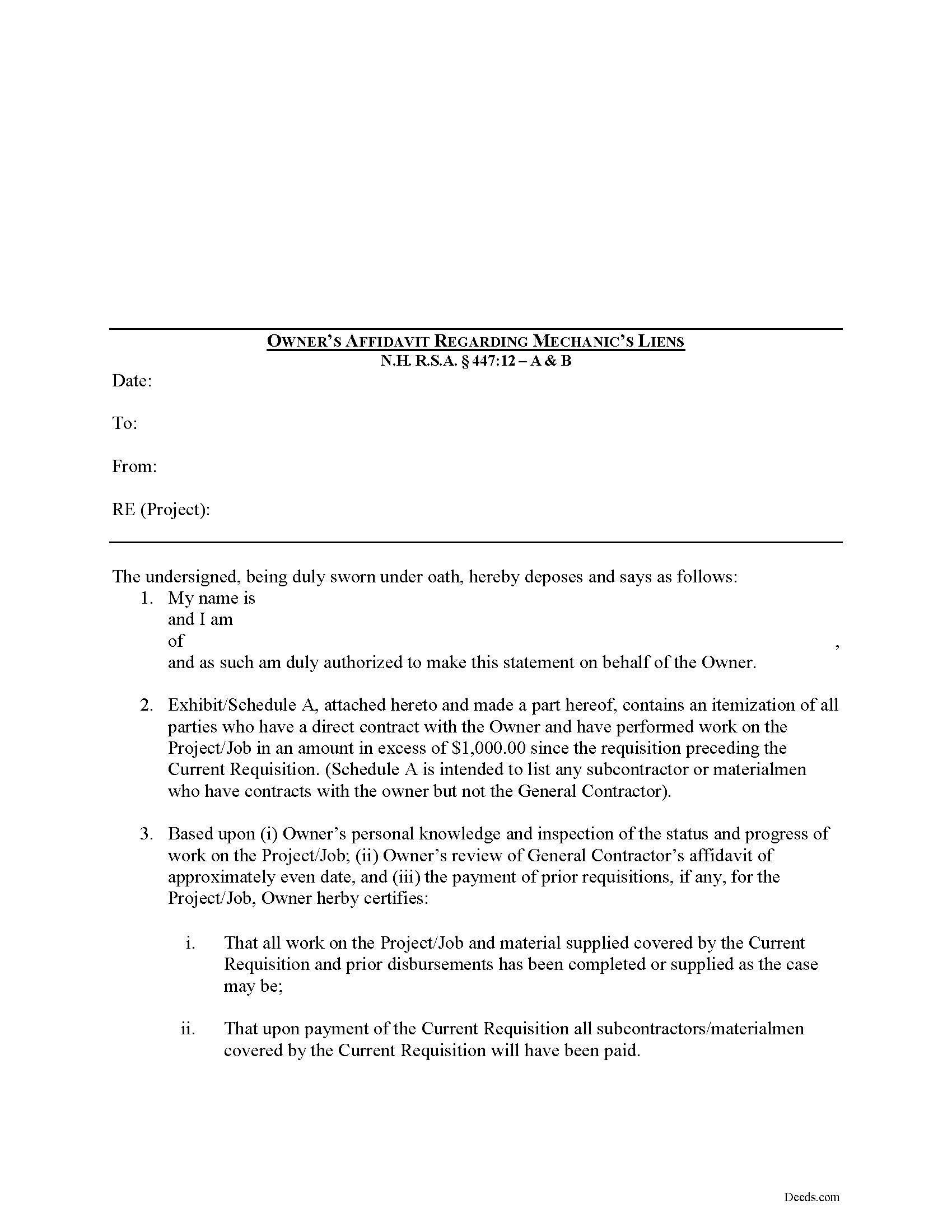 Merrimack County Owners Affidavit Form