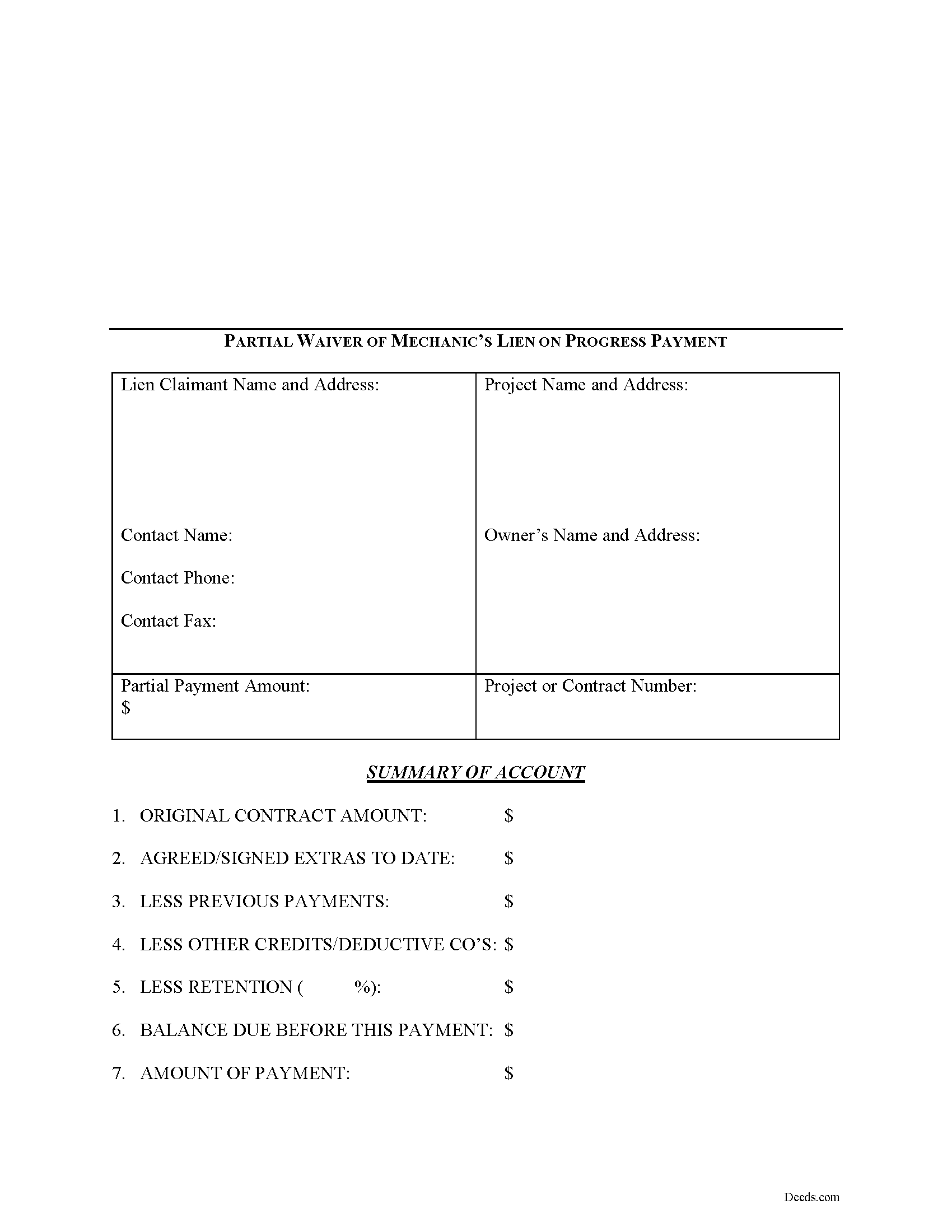 Merrimack County Partial Lien Waiver Form
