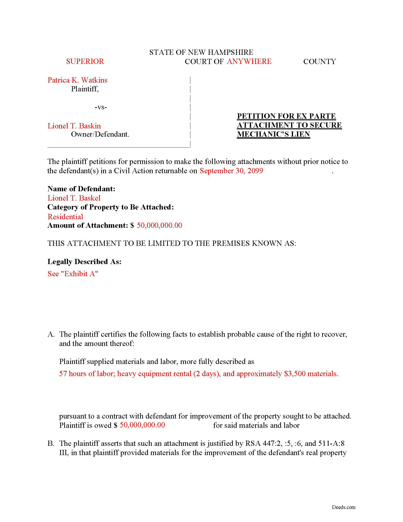 Merrimack County Completed Example of the Petition for Attachment Document