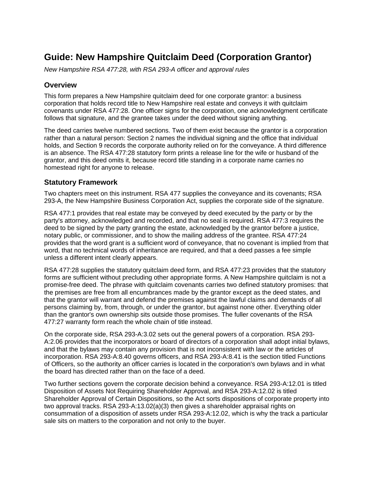Merrimack County Quitclaim Deed (Corporation Grantor) Guide