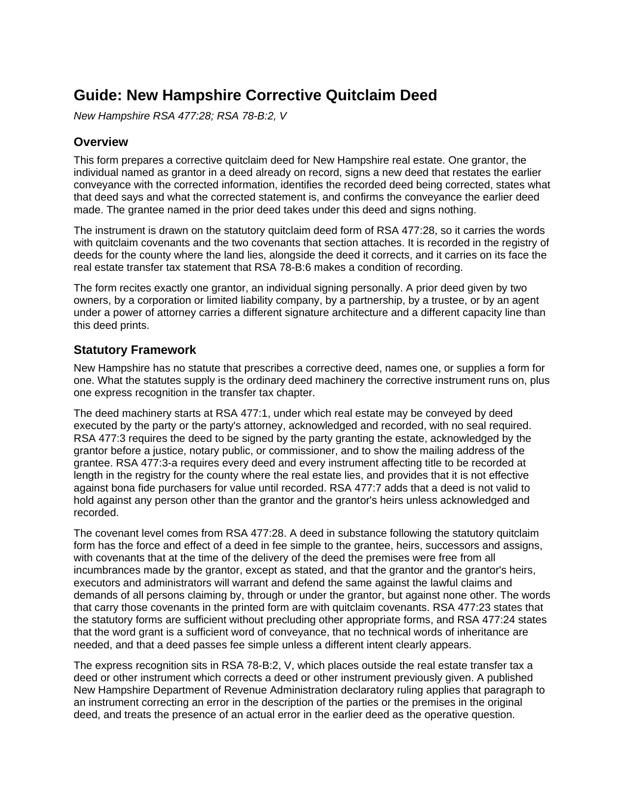 Strafford County Quitclaim Deed (Corrective) Guide
