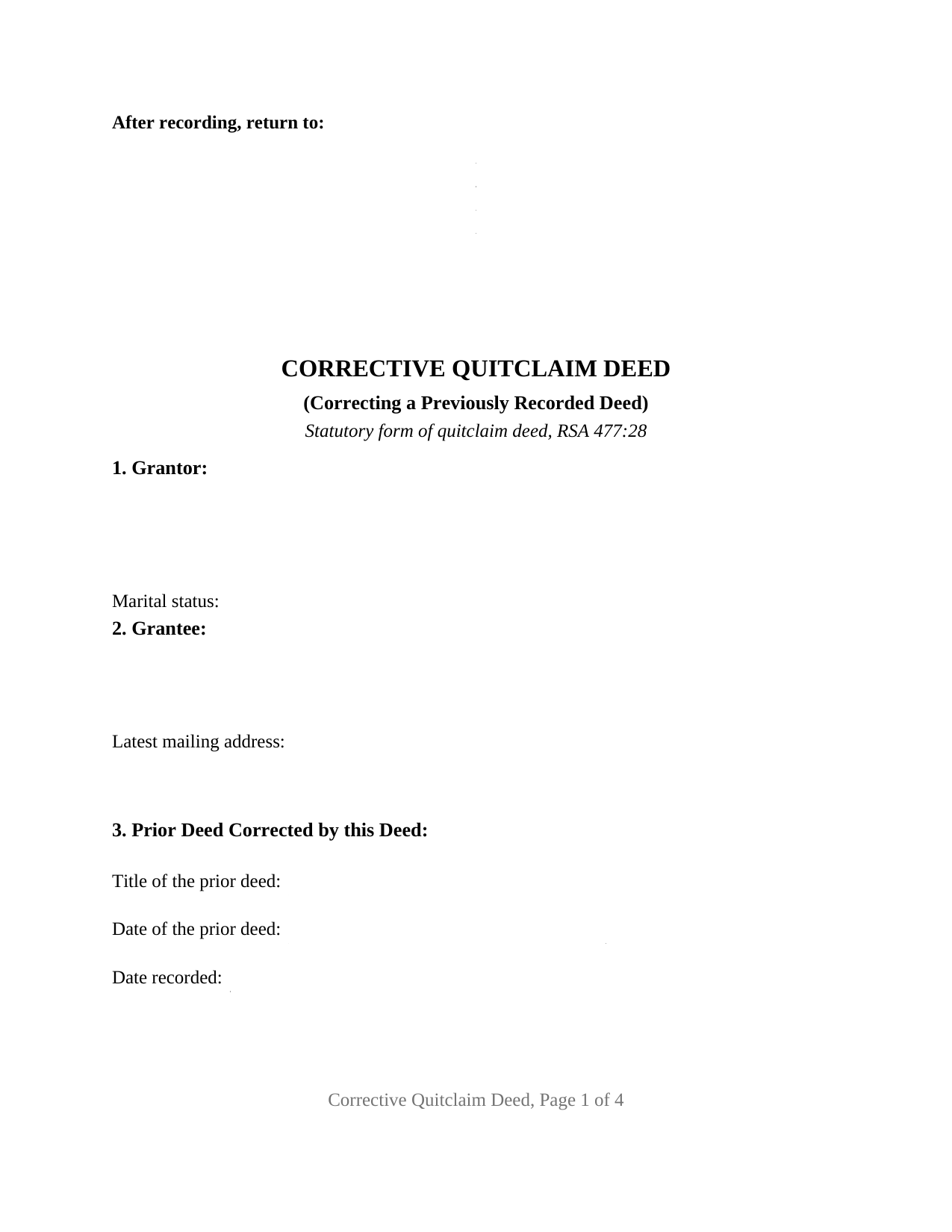 Strafford County Quitclaim Deed (Corrective) Form