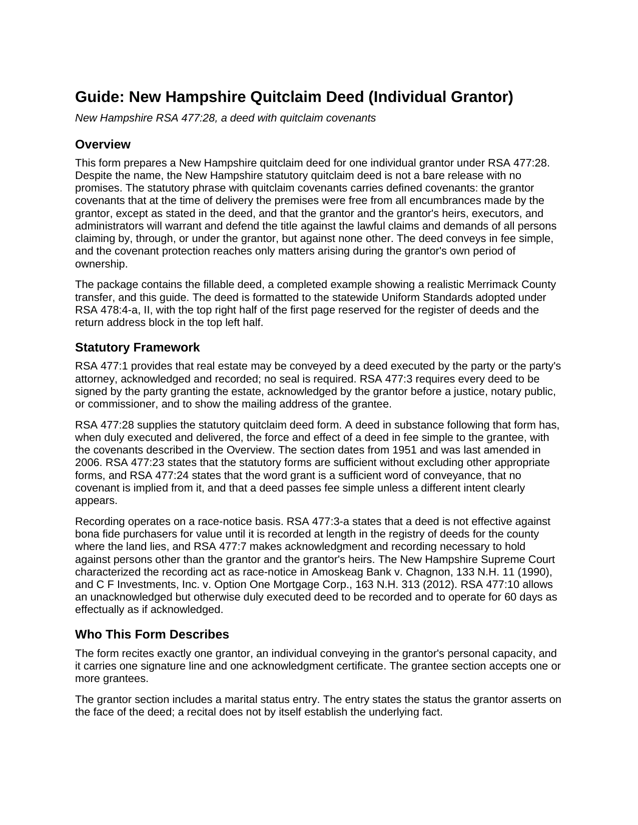 Coos County Quitclaim Deed (Individual Grantor) Guide