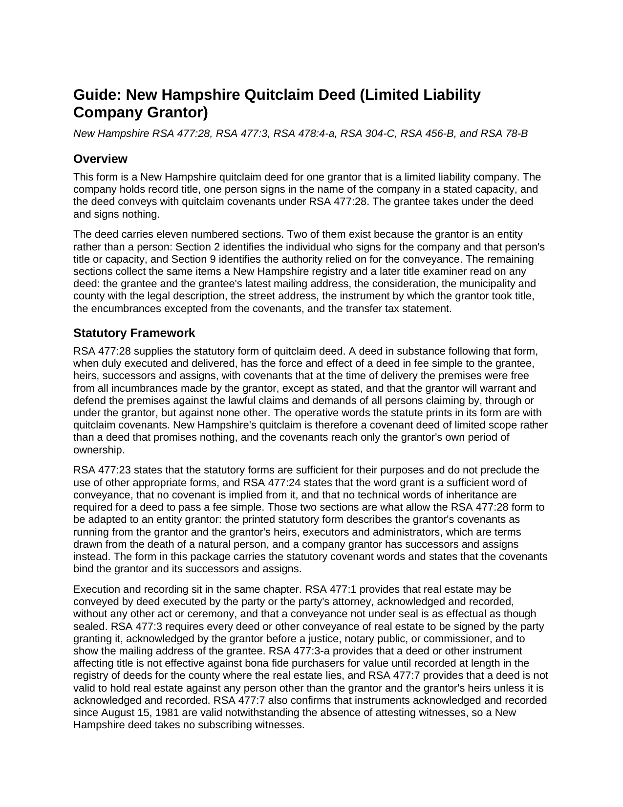 Merrimack County Quitclaim Deed (LLC Grantor) Guide