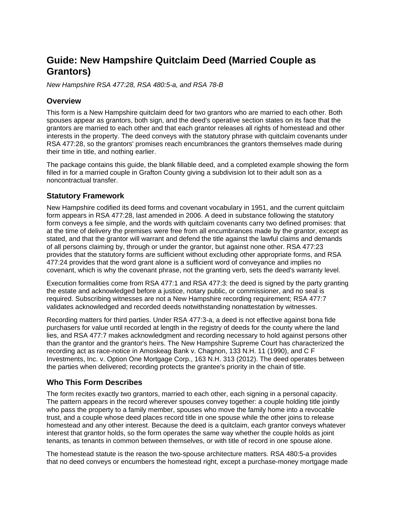 Grafton County Quitclaim Deed (Married Couple as Grantors) Guide