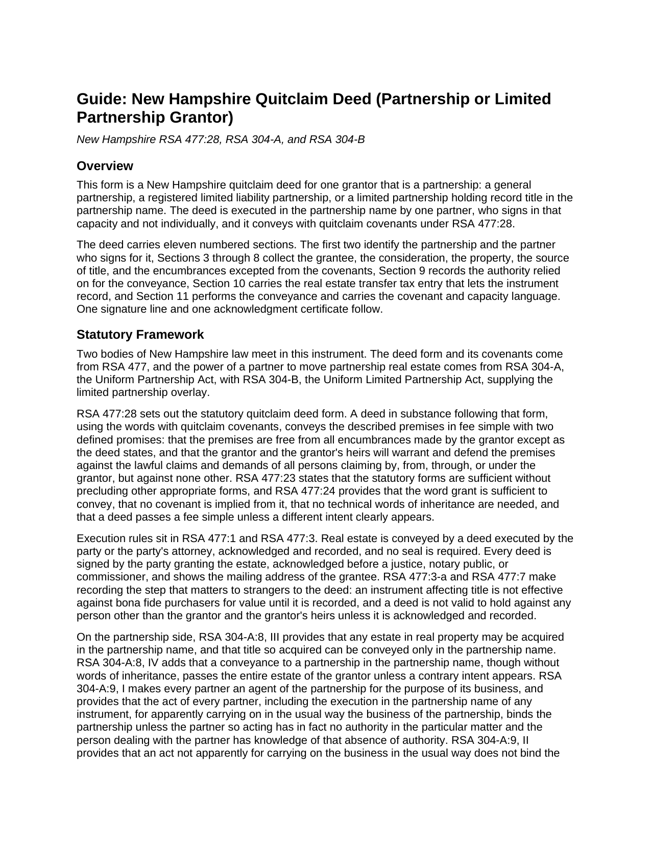 Belknap County Quitclaim Deed (Partnership or Limited Partnership Grantor) Guide