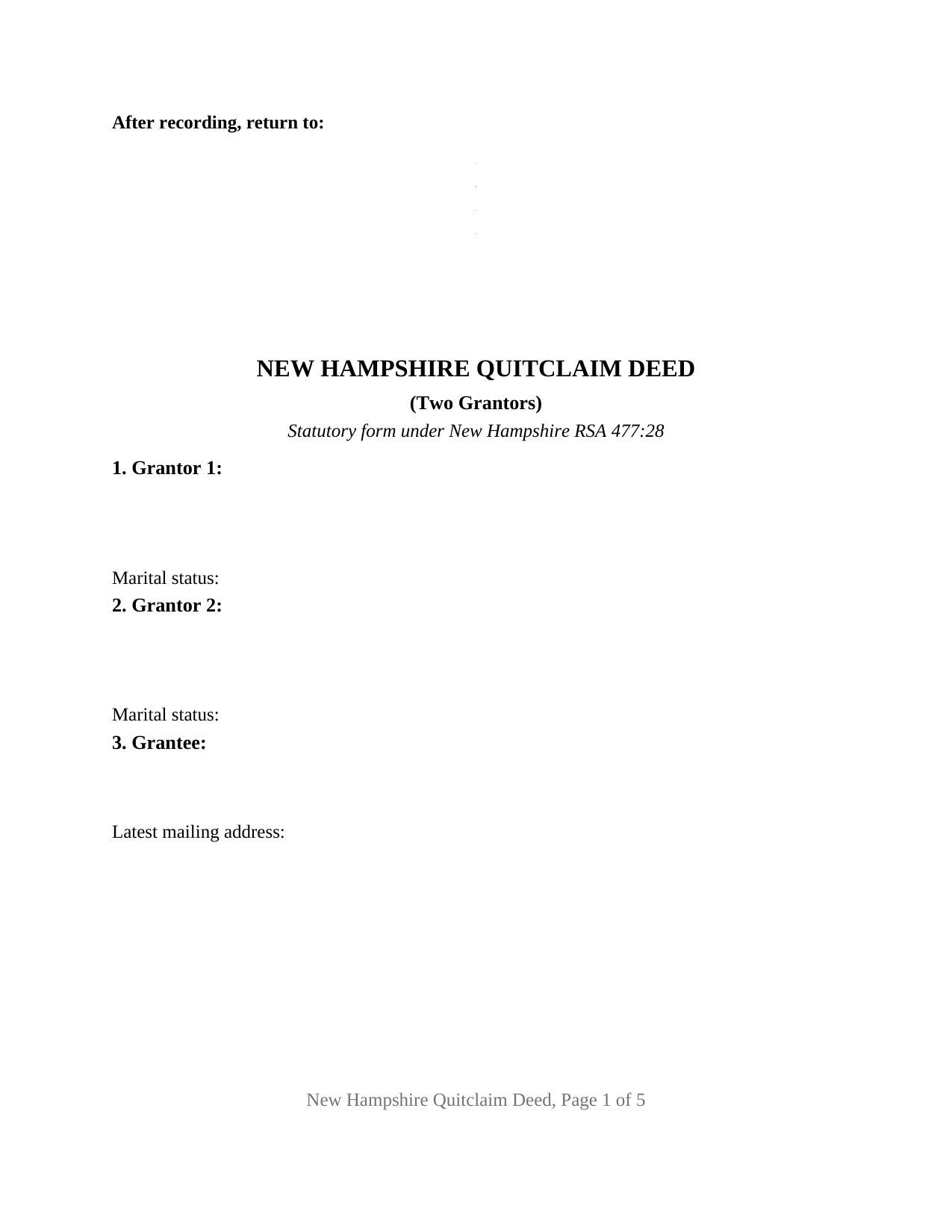 Sullivan County Quitclaim Deed (Two Grantors) Form