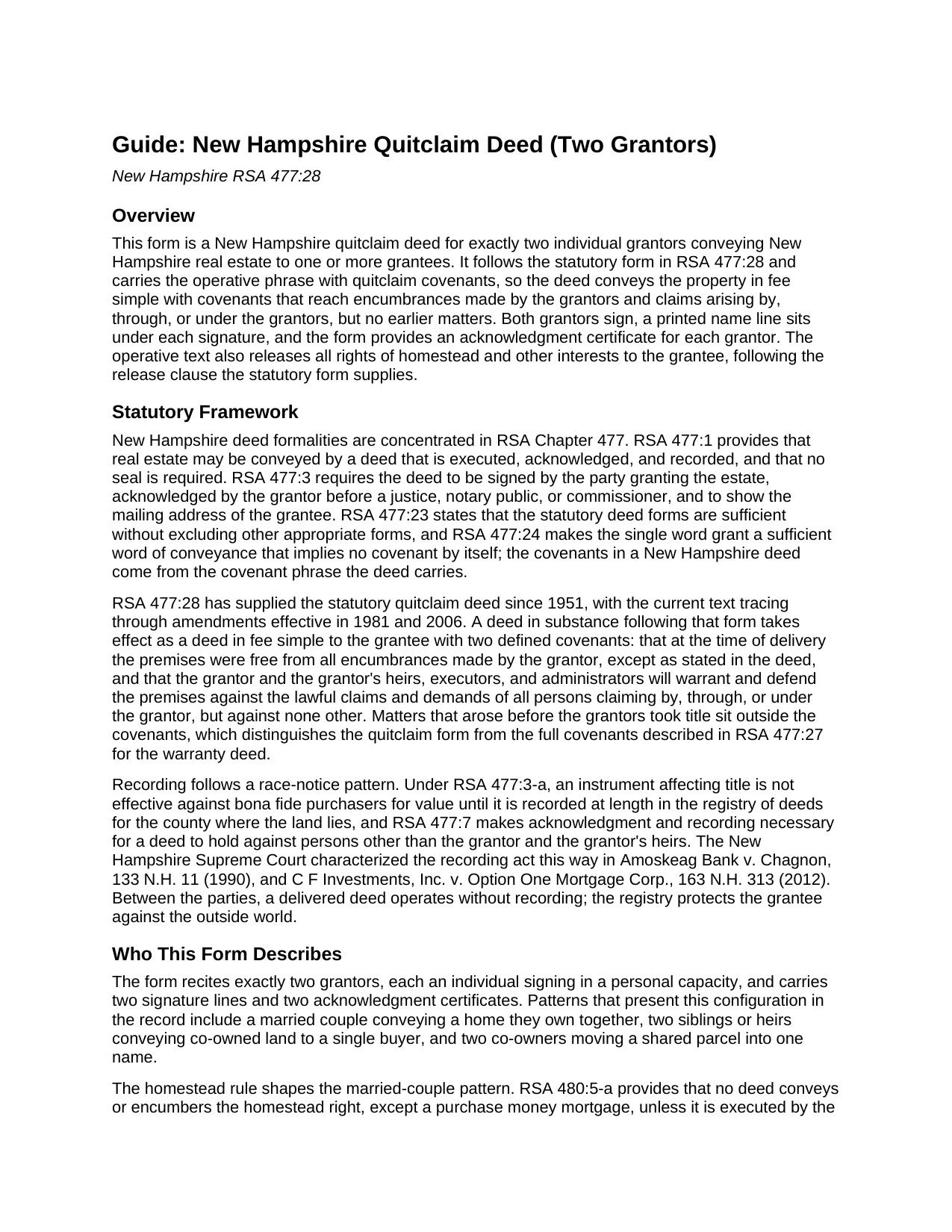 Sullivan County Quitclaim Deed (Two Grantors) Guide