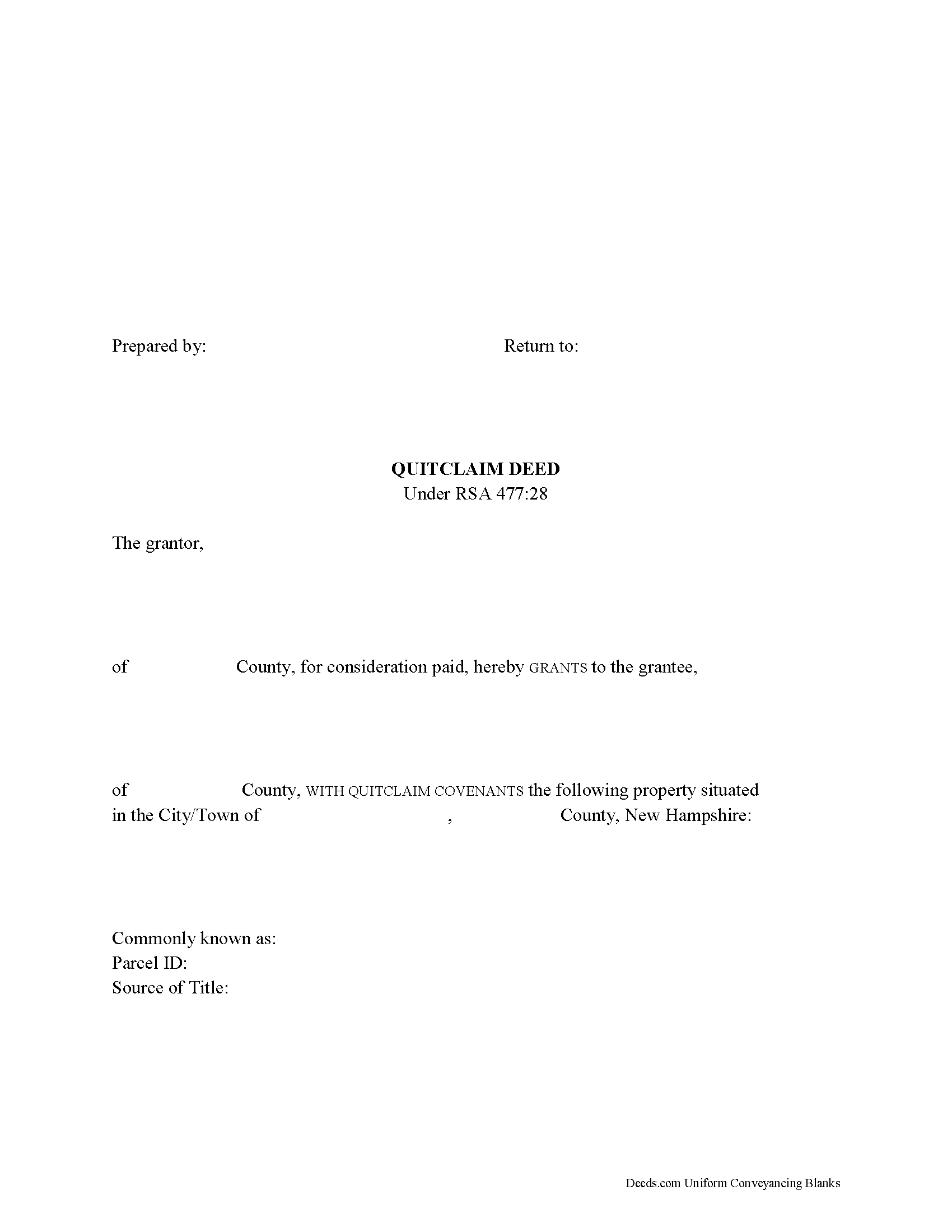 Strafford County Quitclaim Deed Form