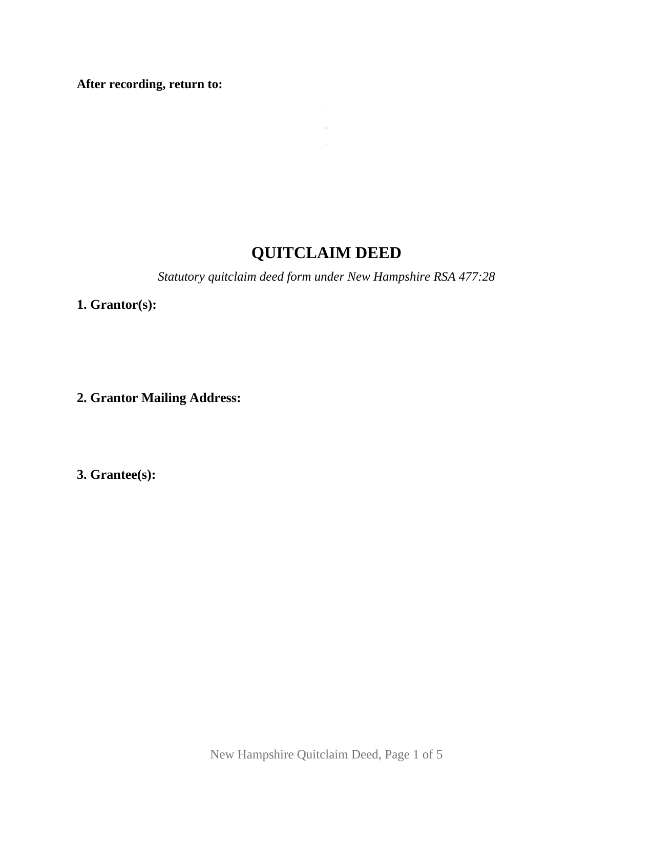 Cheshire County Quitclaim Deed Form