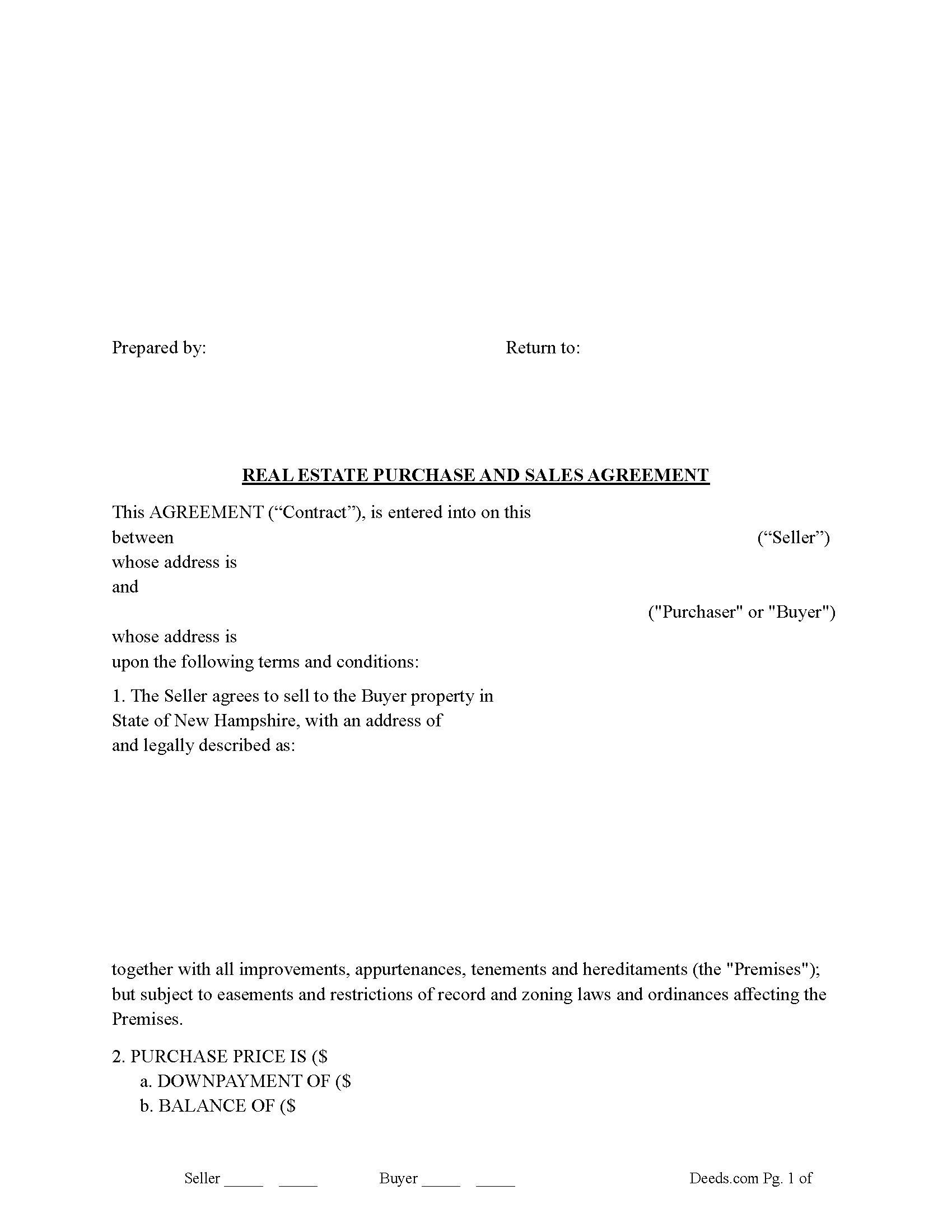 Merrimack County Real Estate Purchase and Sales Agreement Form