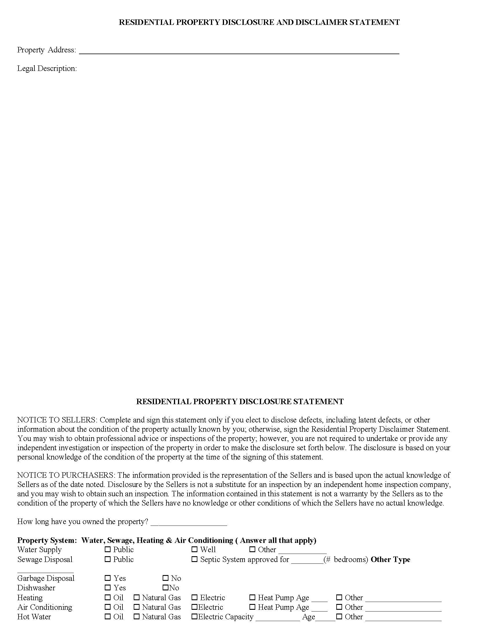 Merrimack County Sellers Residential Property Disclosure Form