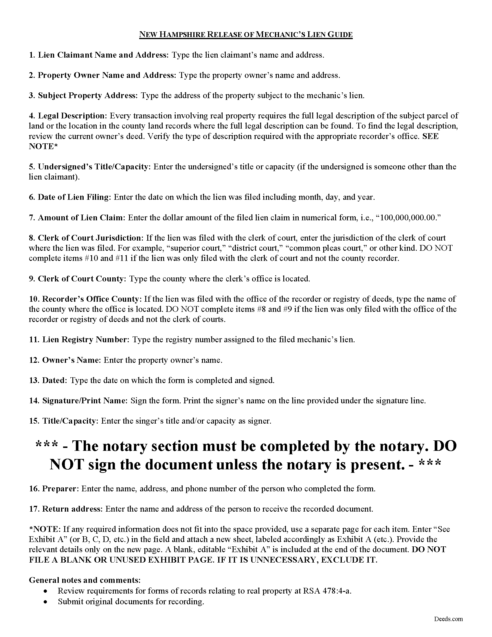 Merrimack County Release of Mechanic Lien Guide