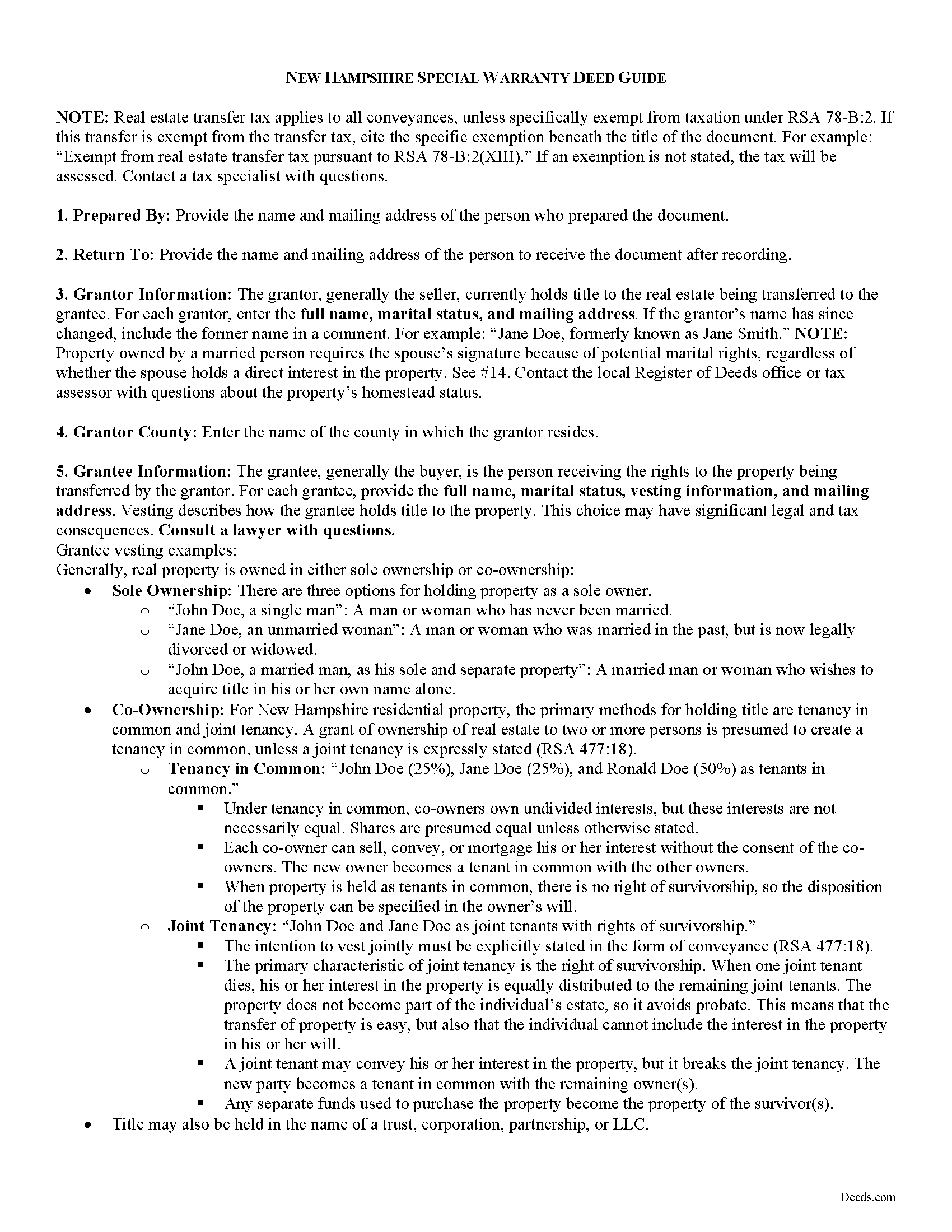 Merrimack County Special Warranty Deed Guide