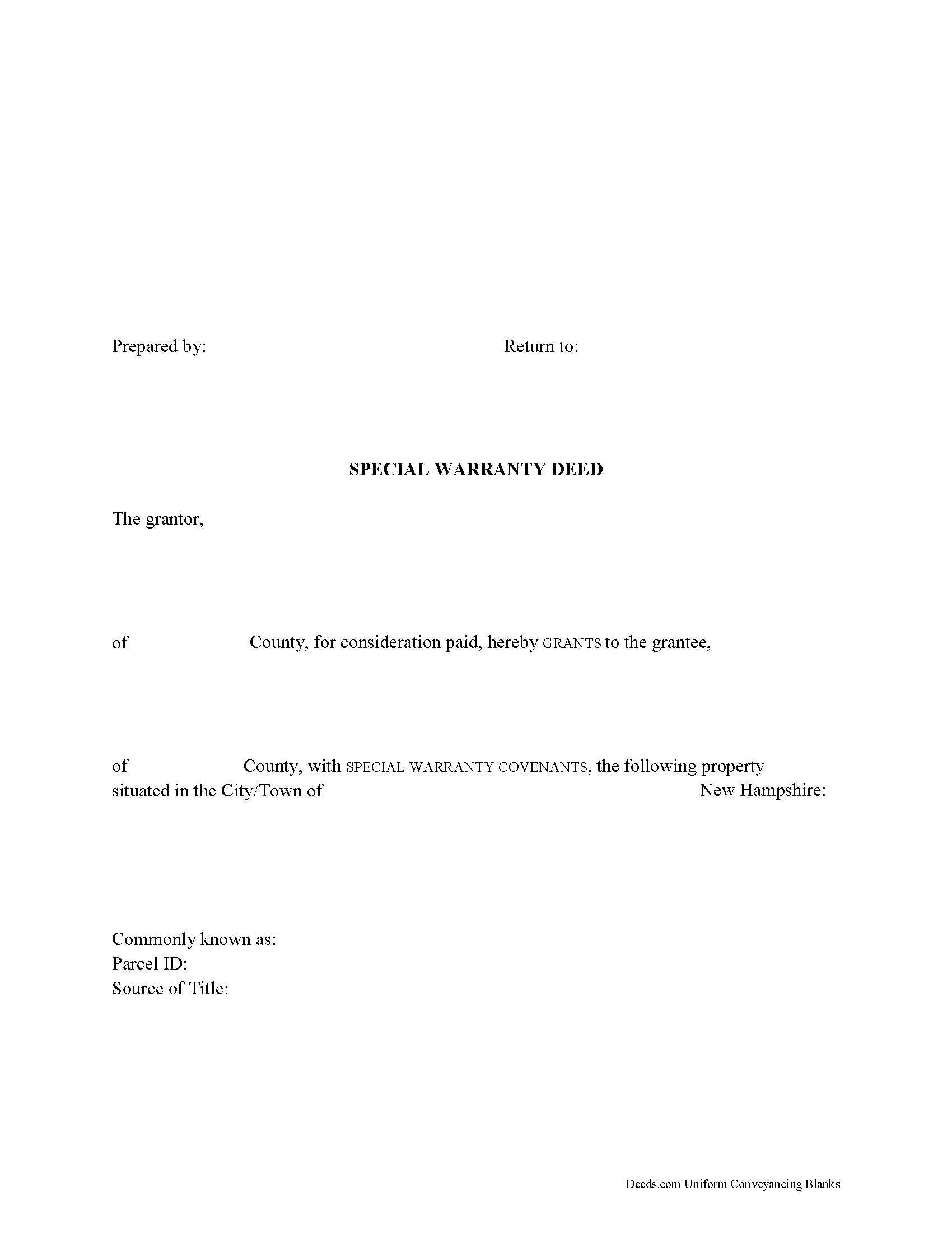 Merrimack County Special Warranty Deed Form