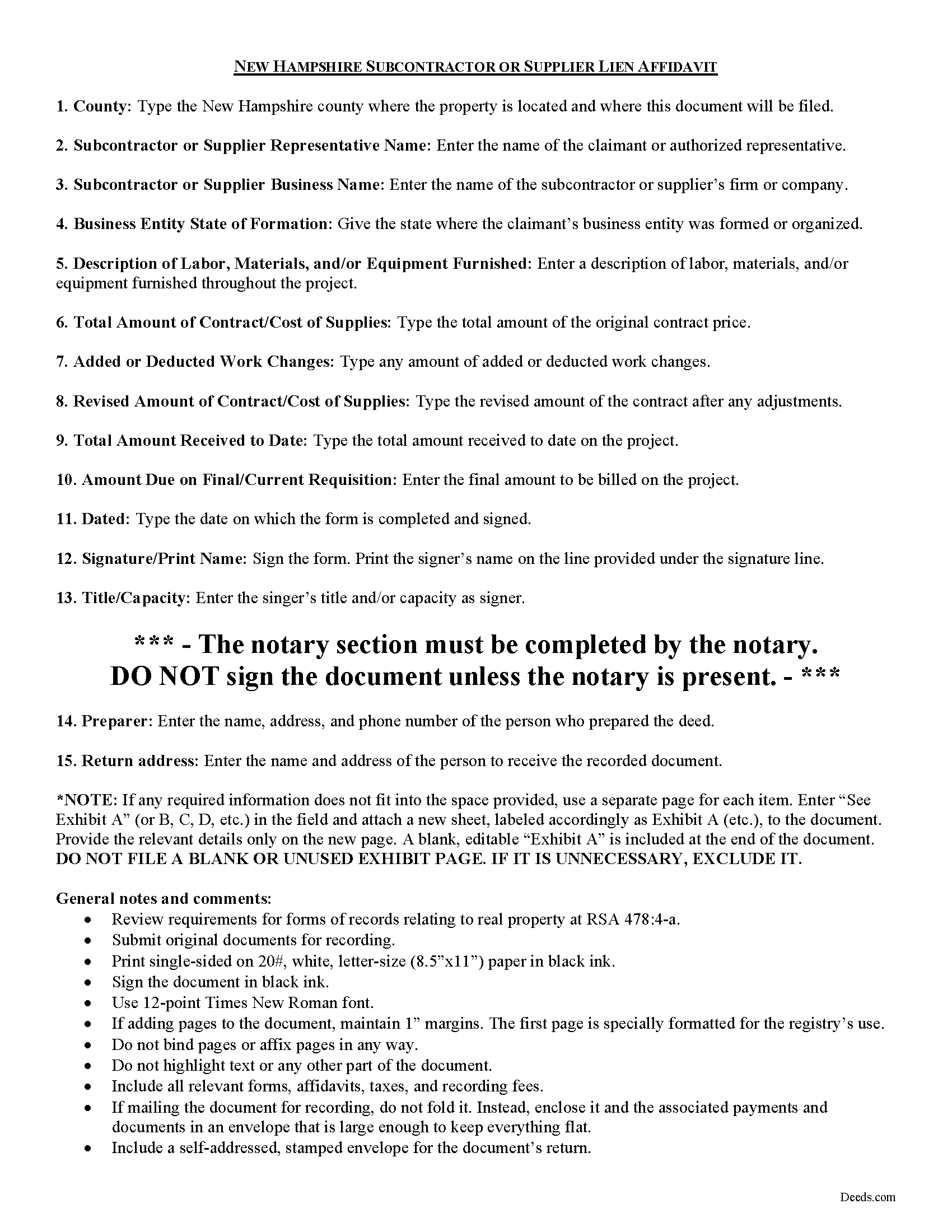 Merrimack County Subcontractor Affidavit Guide