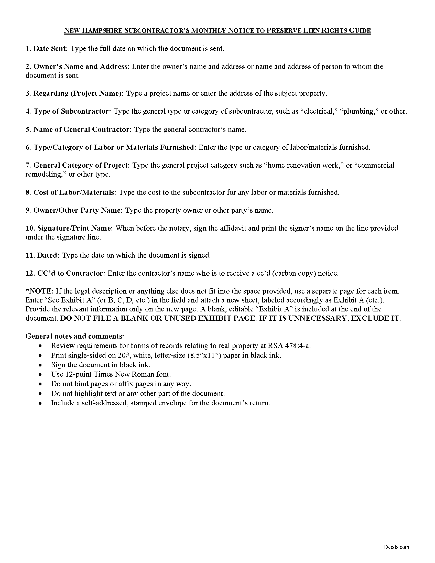Merrimack County Subcontractor Monthly Notice Guide
