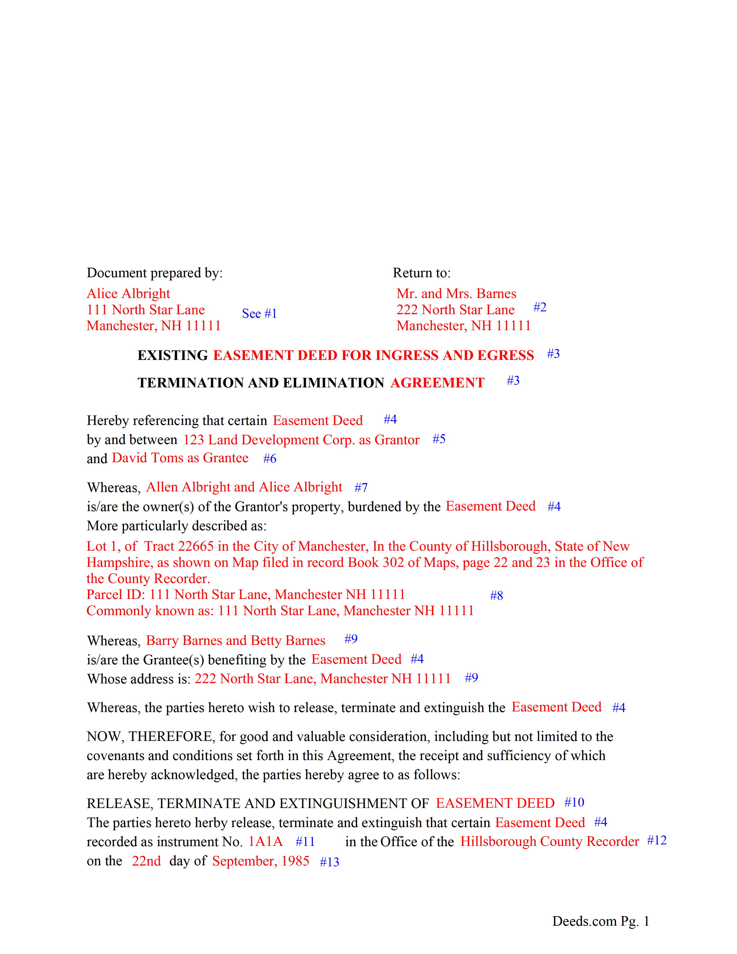 Merrimack County Completed Example of the Release of Easement Document