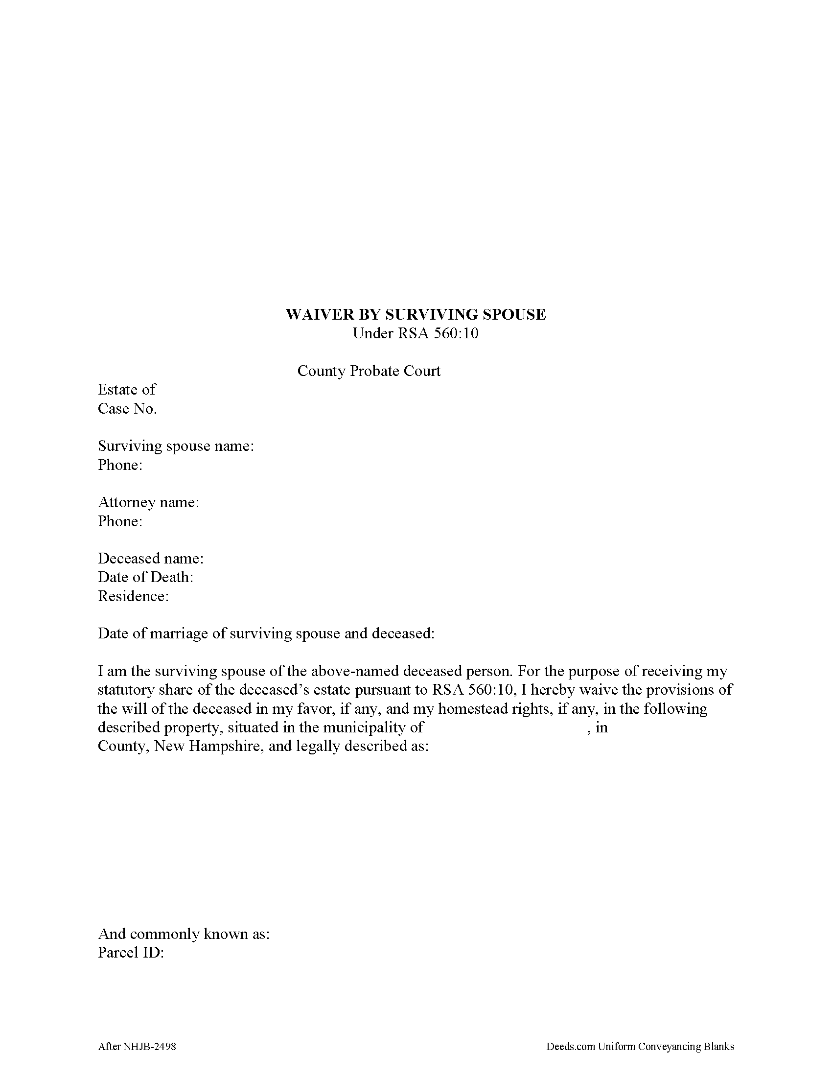 Merrimack County Waiver by Surviving Spouse Form