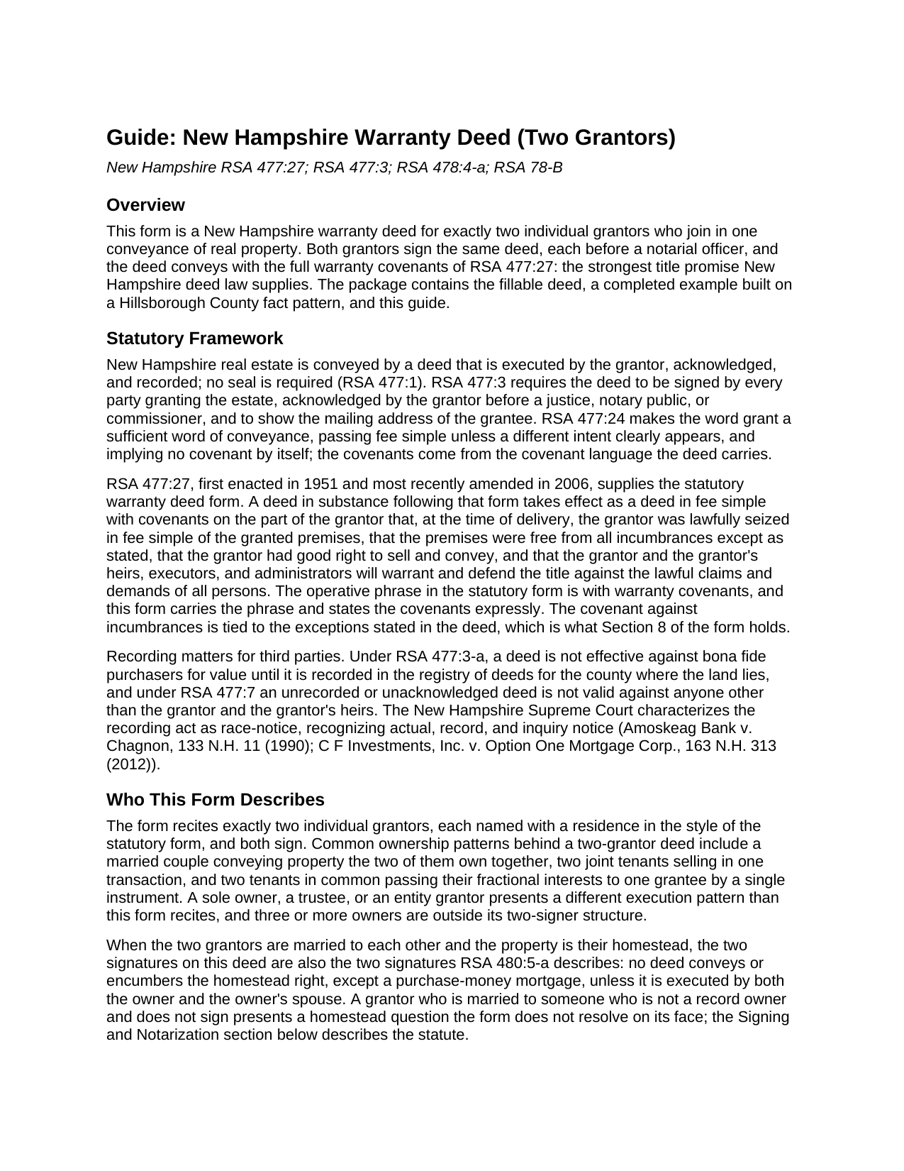Belknap County Warranty Deed (Two Grantors) Guide