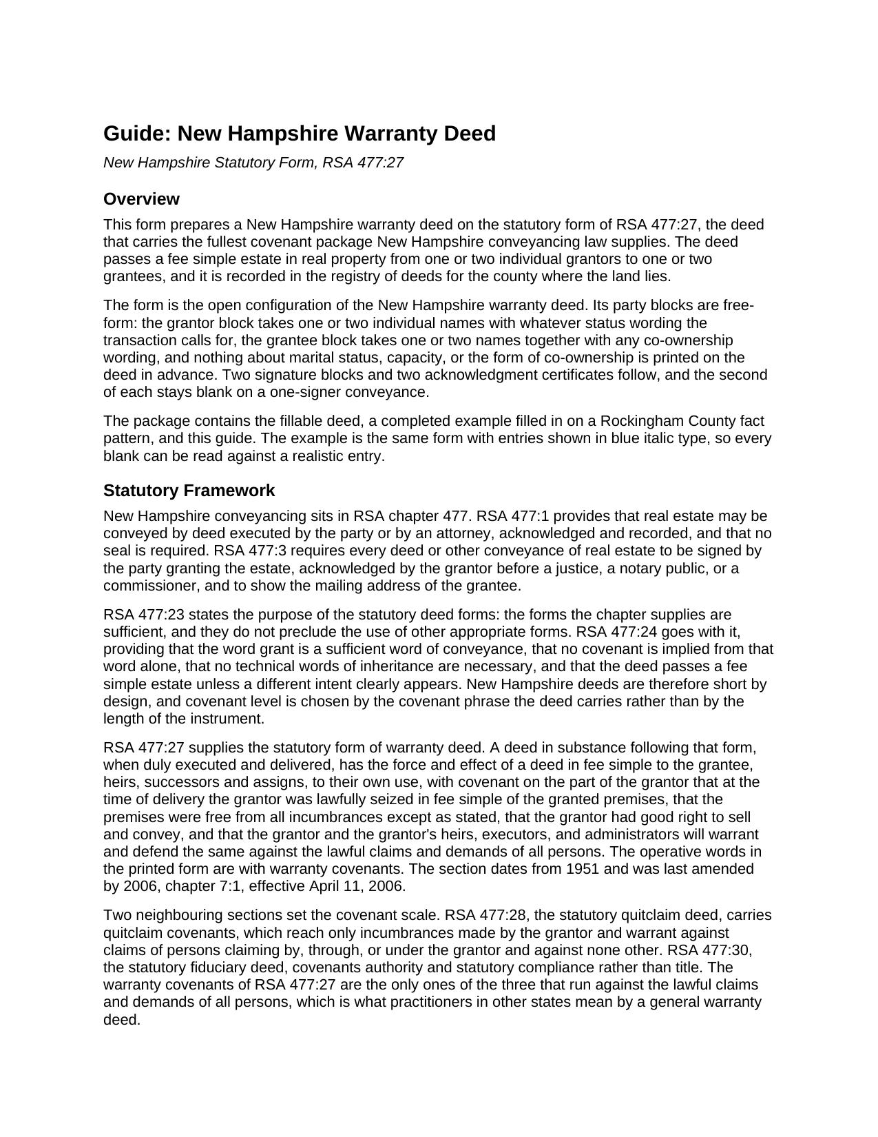 Grafton County Warranty Deed Guide