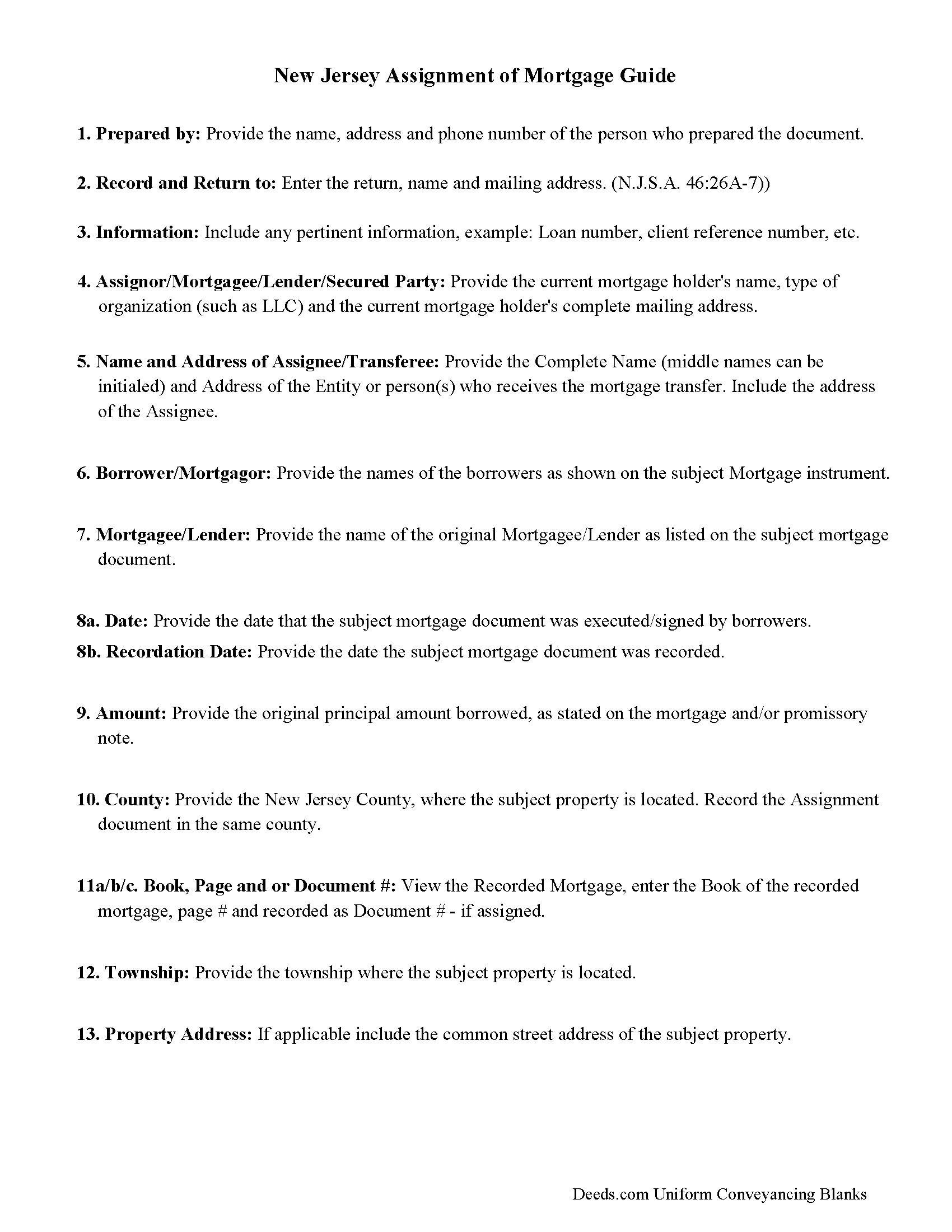 Cumberland County Assignment of Mortgage Guidelines