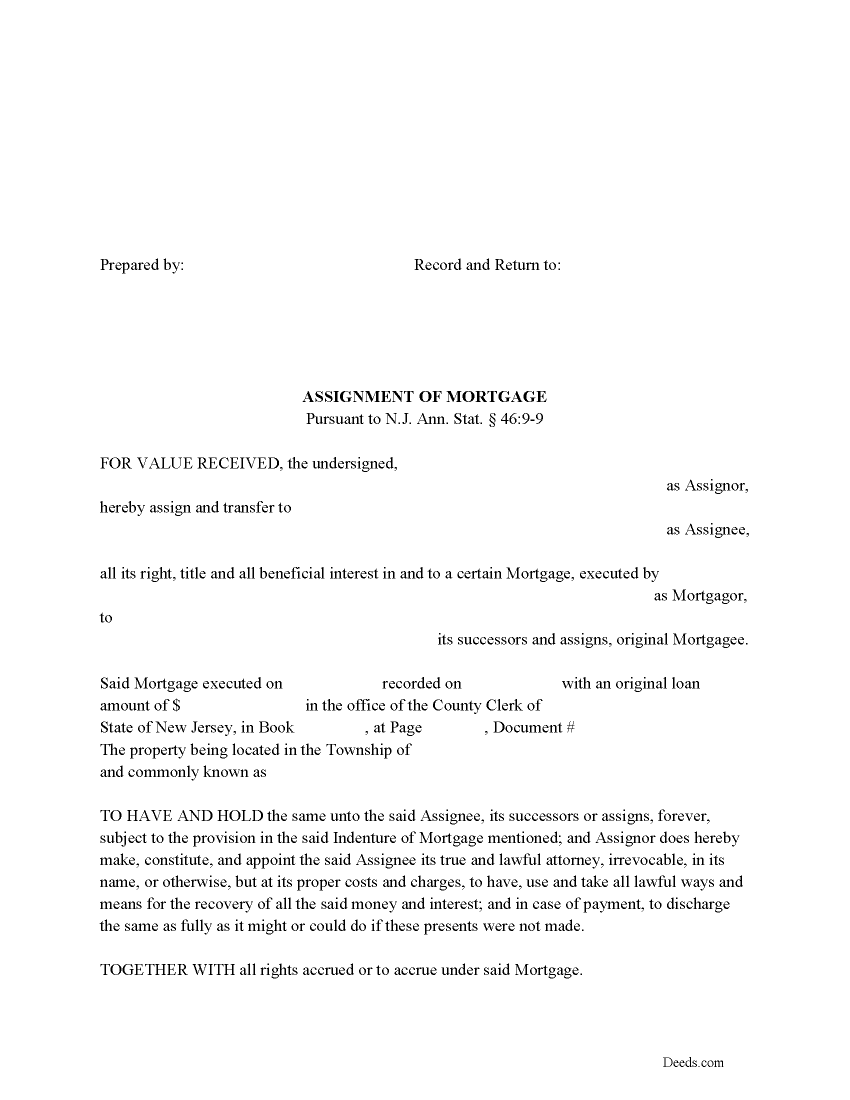 Cumberland County Assignment of Mortgage Form