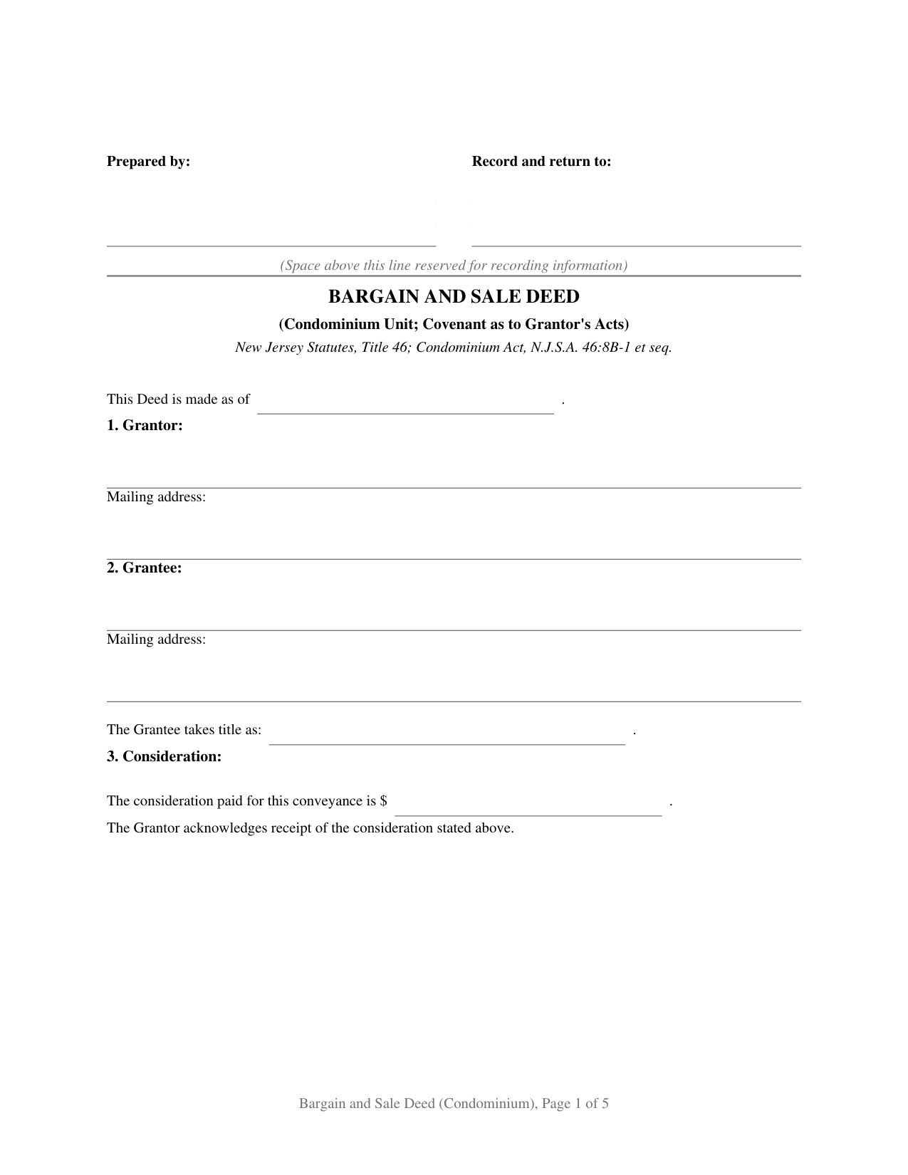 Sussex County Bargain and Sale Deed (Condominium) Form