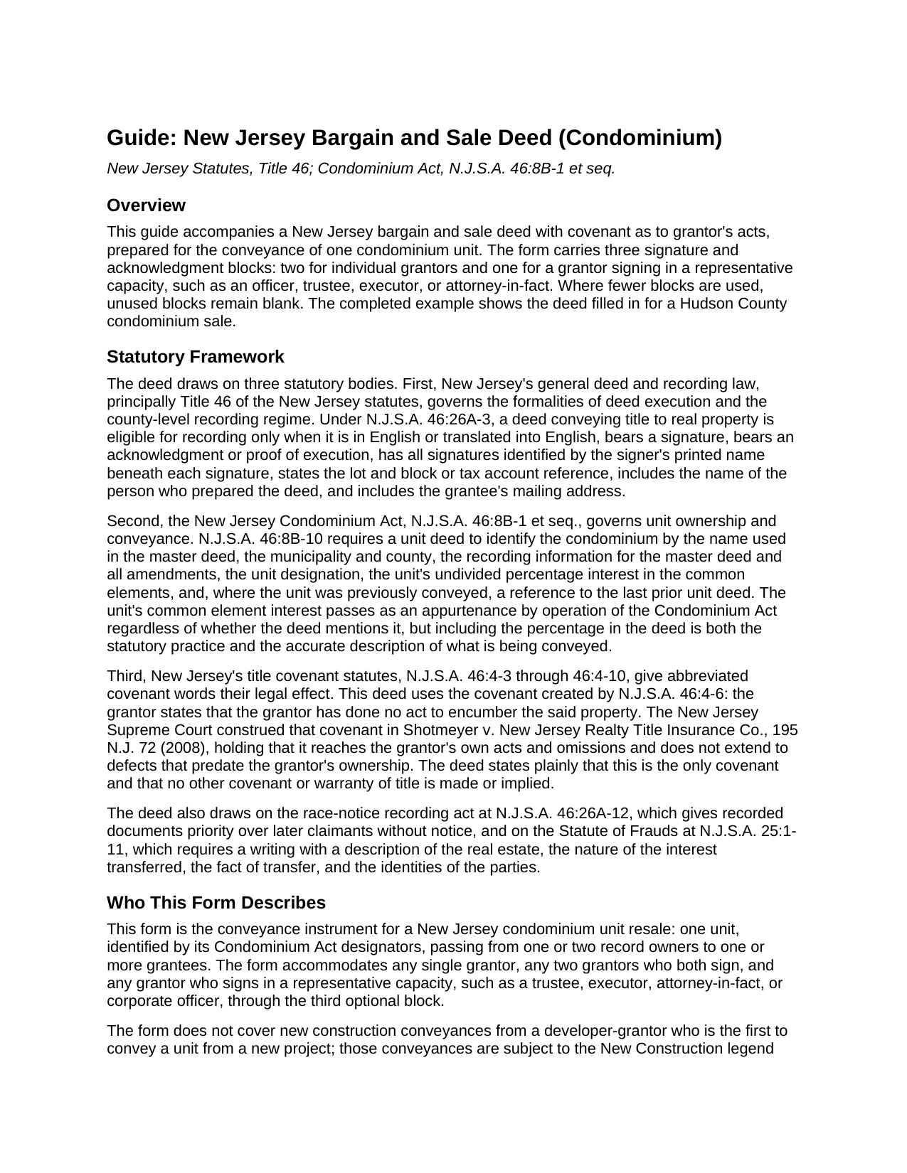 Sussex County Bargain and Sale Deed (Condominium) Guide