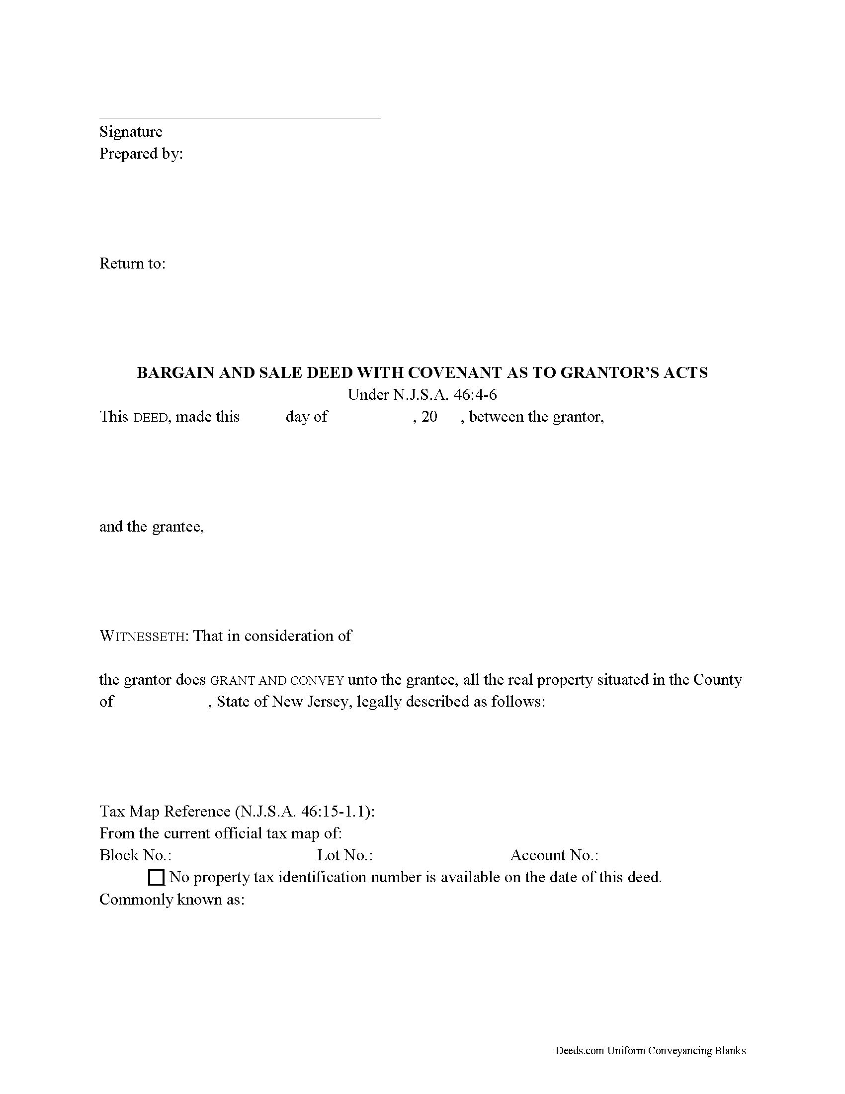 Ocean County Bargain and Sale Deed Form