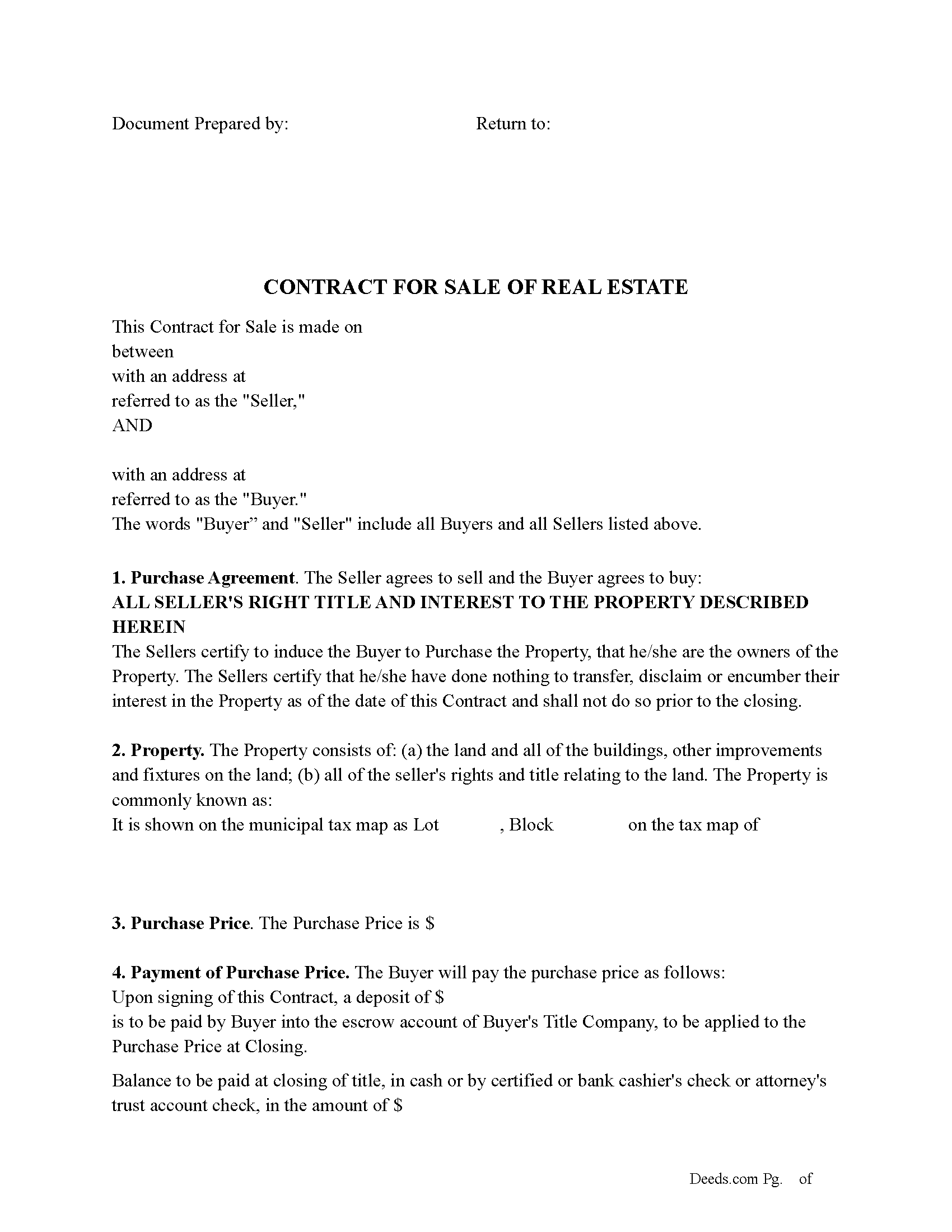 Camden County Contract for Sale of Real Estate Form