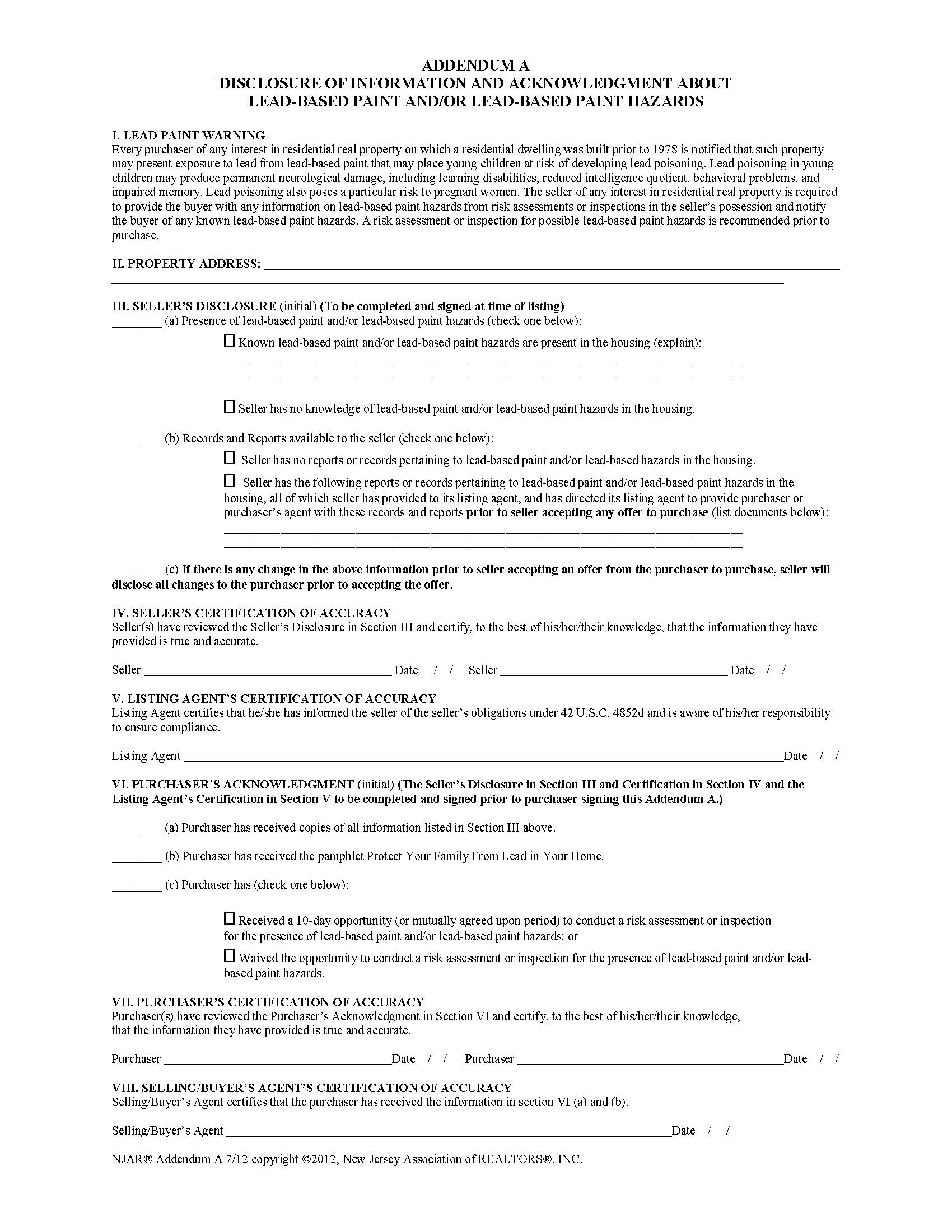Camden County Lead Based Paint Disclosure Form