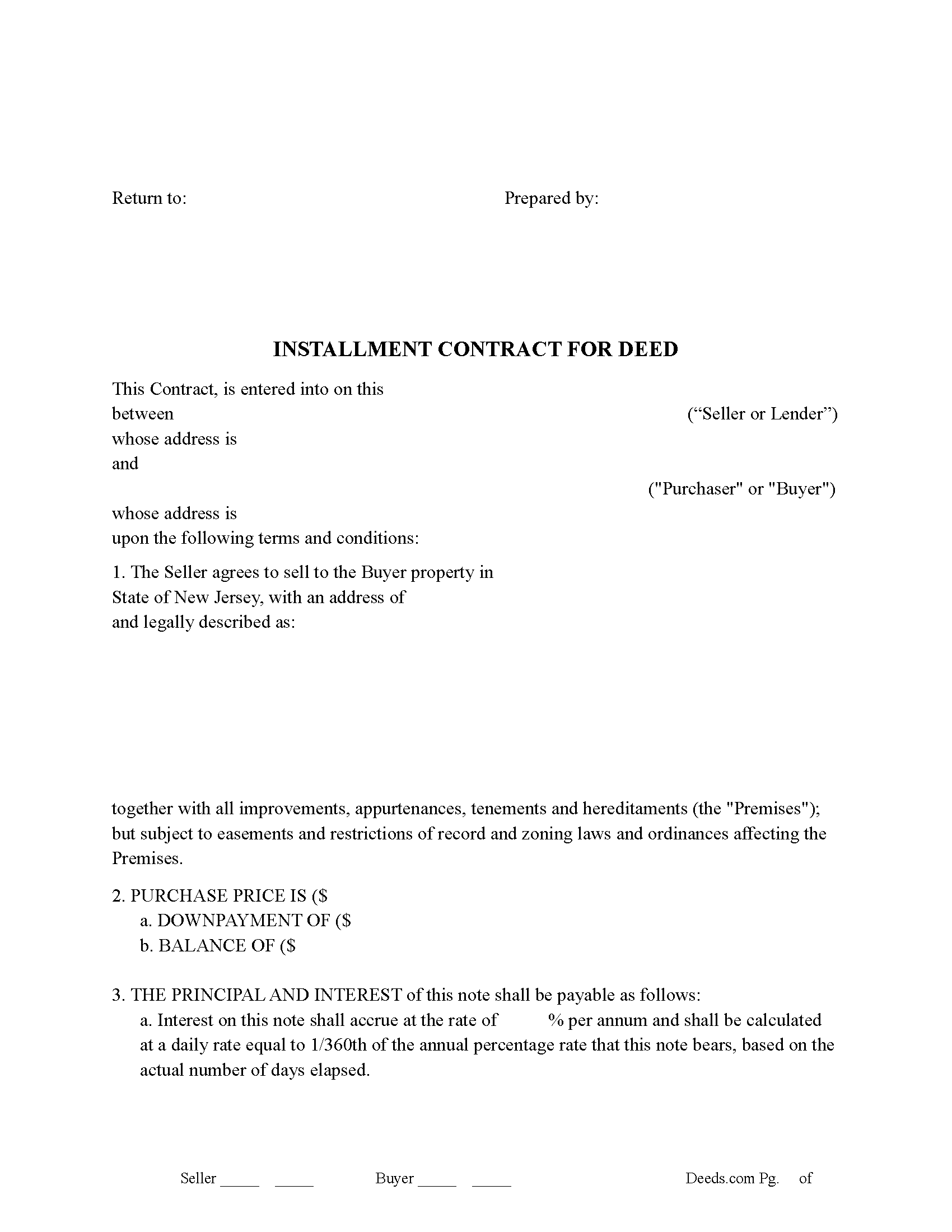 Cumberland County Installment Contract for Deed Form