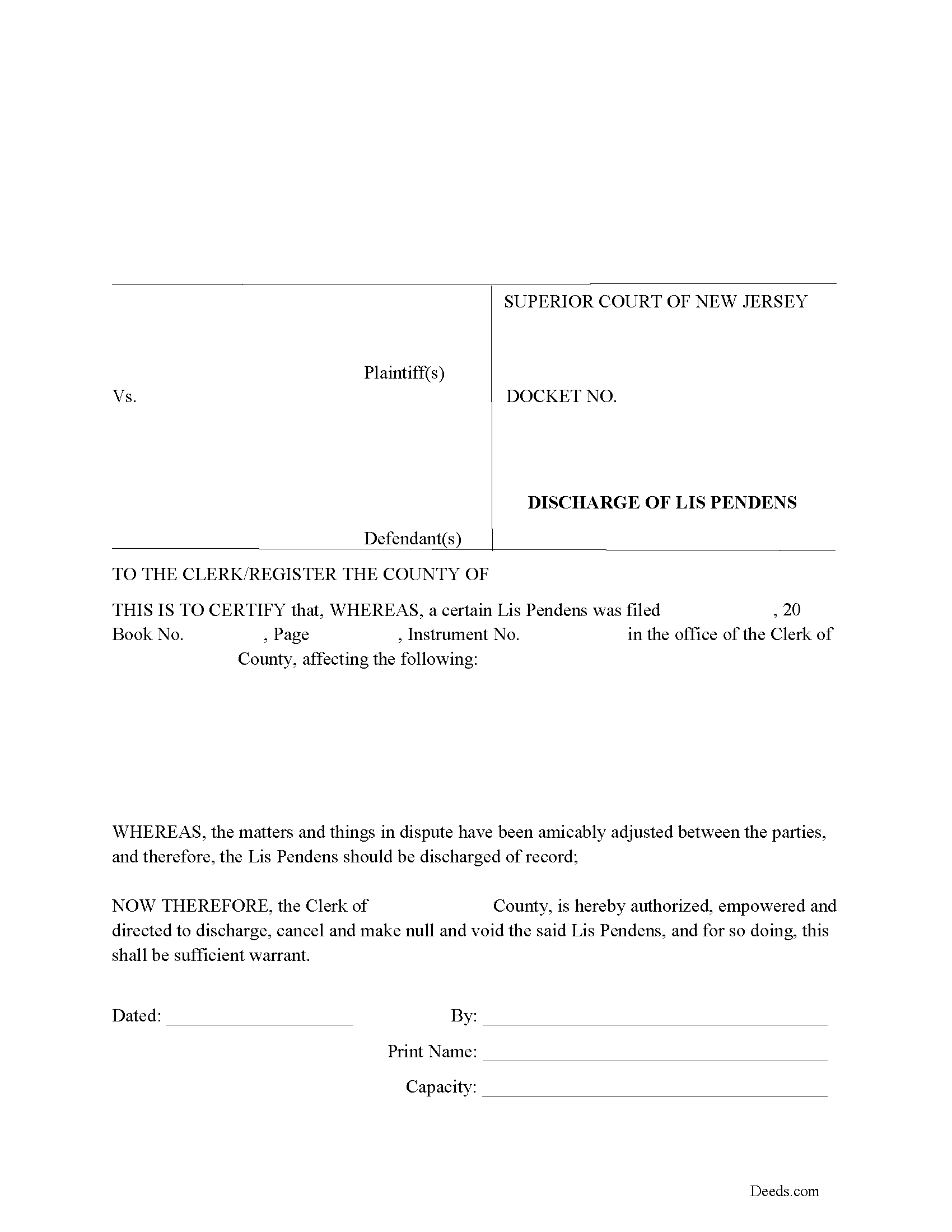 Lis Pendens Discharge Form